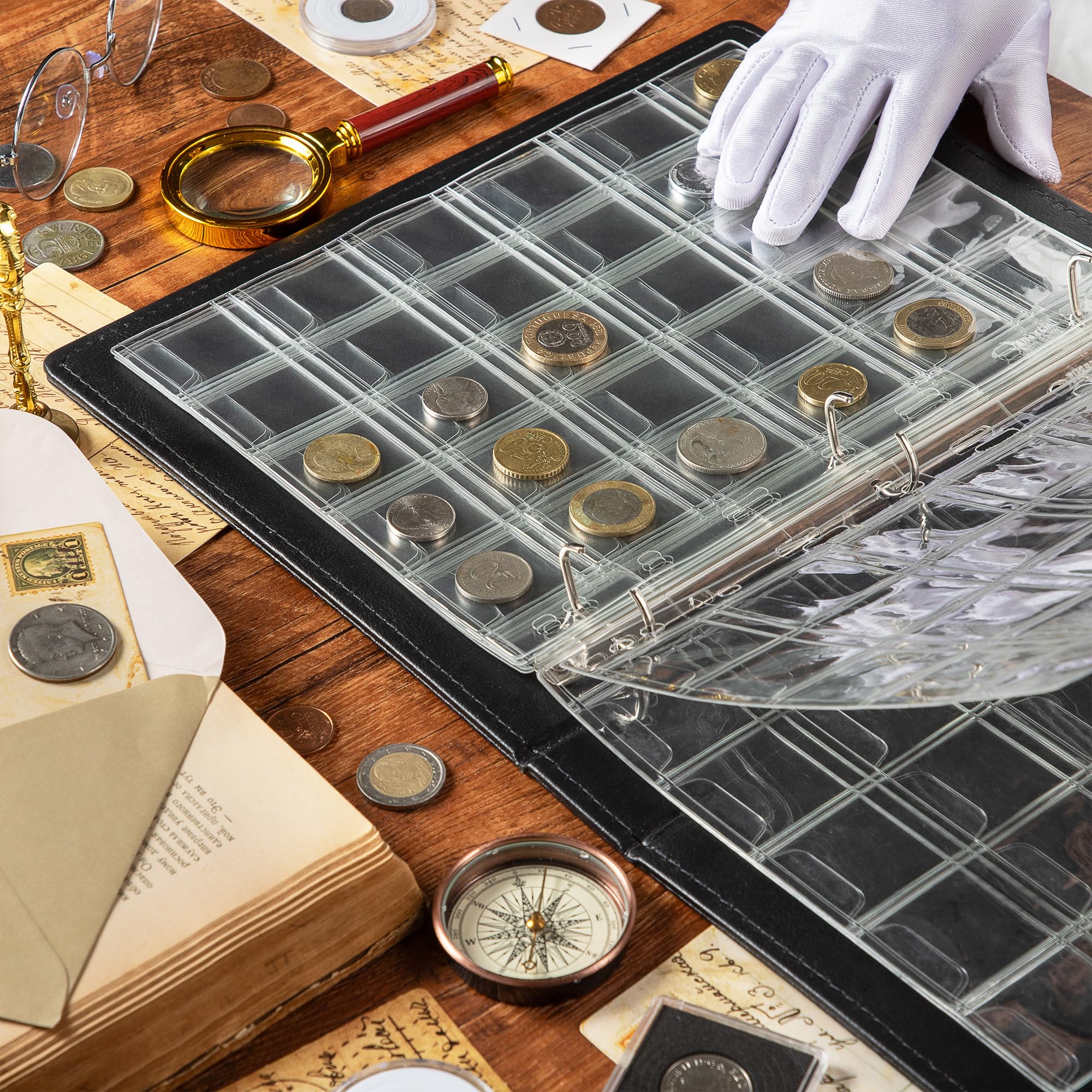 Uncle Paul Fogli per Collezione Monete 750-Pocket – 25 Fogli, 30 Griglie/Foglio PVC Acido Libero, Adatto a 20 Pence Britannica, 20 Cent Euro, Nickel USA CS0302530