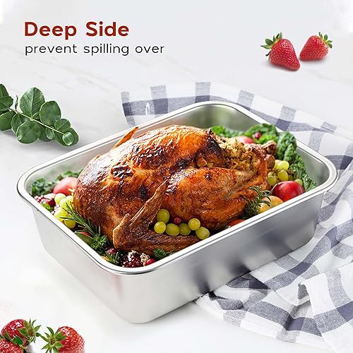 Miniatura 3 de Onader Juego de 2 moldes para hornear lasaña de 12 x 10 pulgadas de profundidad, de acero inoxidable, aptos para lavavajillas