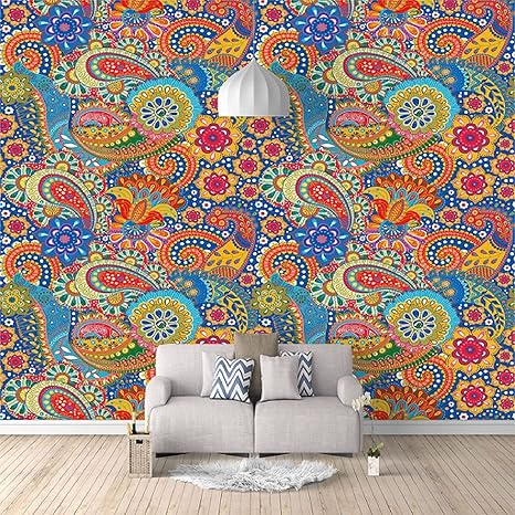 Amazon 3d 自己粘着壁画壁紙 カラフルな花柄の漫画 リビングルーム ベッドルーム ホテル スタディ キッズルーム 壁 写真ポスター ウォールアート 環境に安全 接着剤不要 400 W X280 H Cm 壁紙