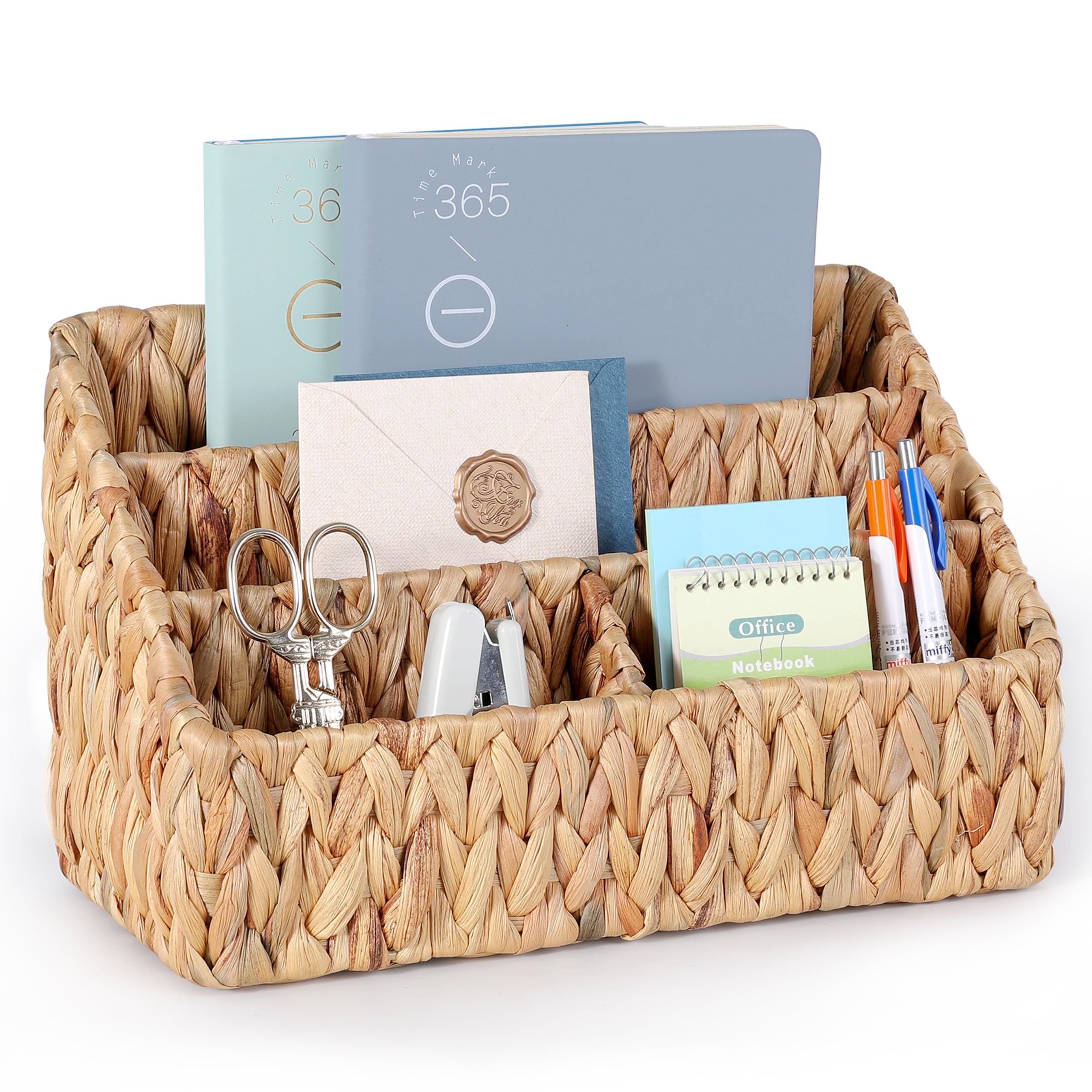 Natural Farmhouse Desk Organizers and Storage, Large Countertop Mail Holder, Tabletop Organizer (Water Hyacinth)