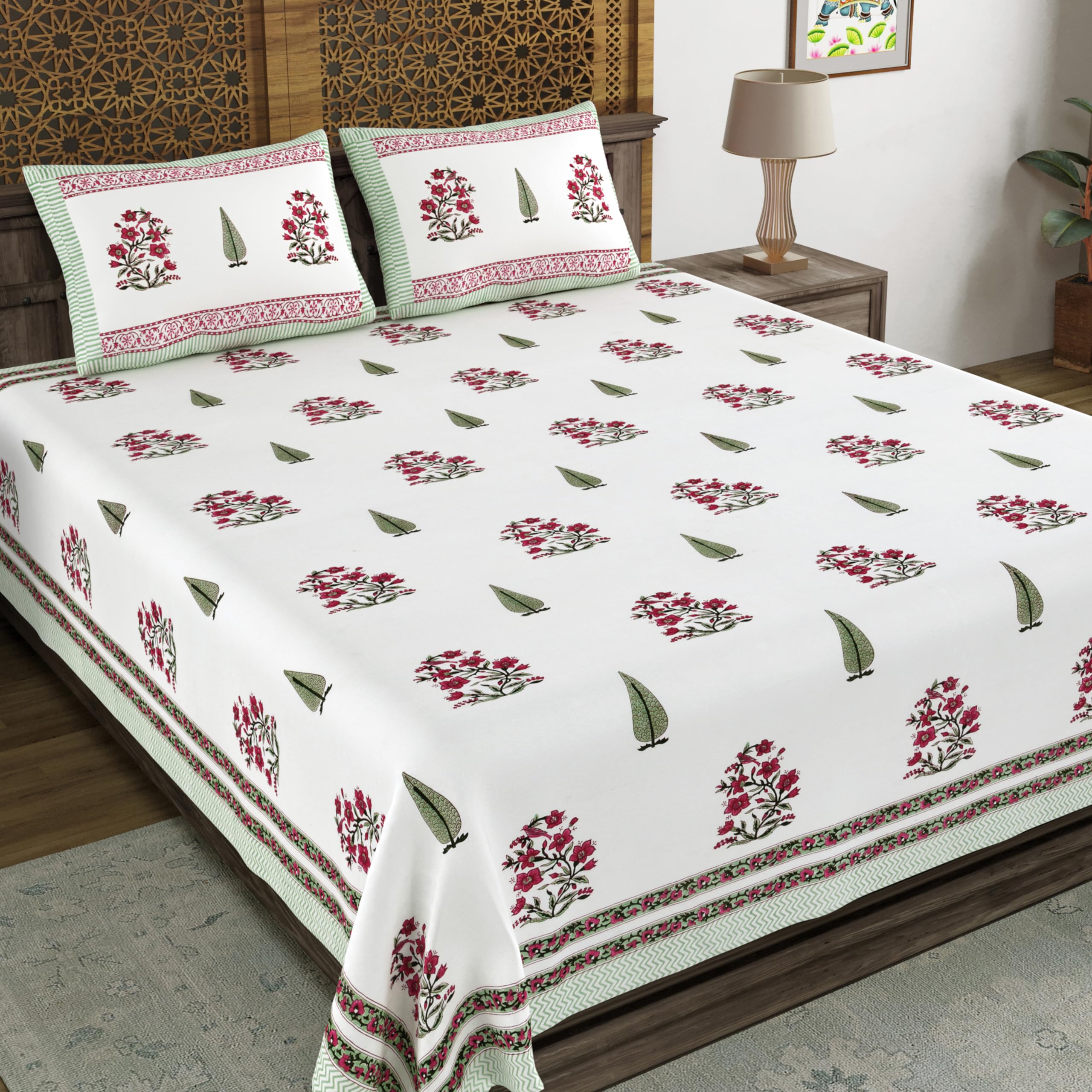 BLOCKS OF INDIA Hand Block Printed 250 Tc Cotton Super King Size Bedsheet (96 X 108 Inch, Color 15Multicolor)-image-17