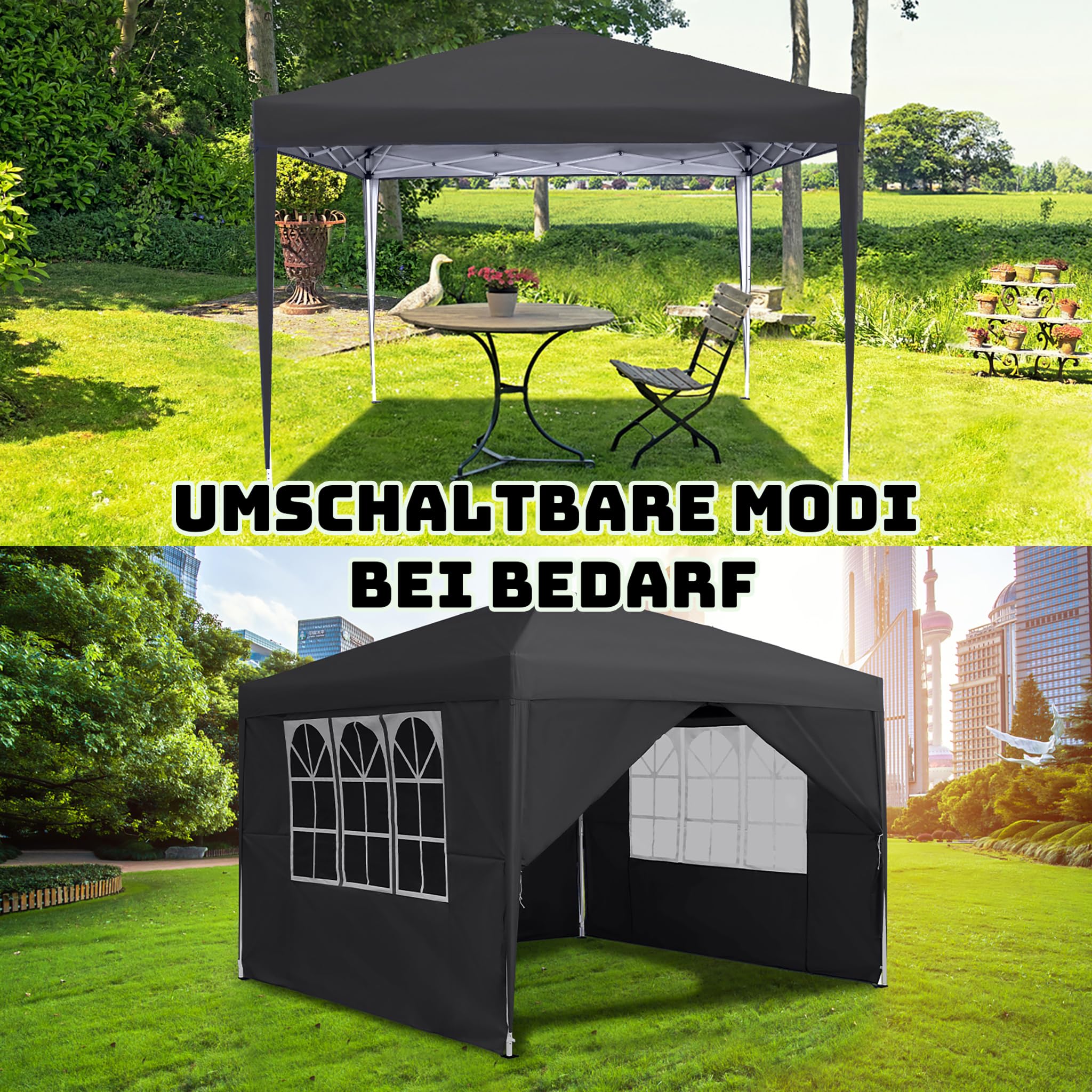 Gazebo pieghevole, 2,5 x 2,5 m, impermeabile, stabile, resistente all'inverno, con 4 pannelli laterali e finestre, pieghevole, con protezione UV, tenda da giardino, per feste all'aperto,