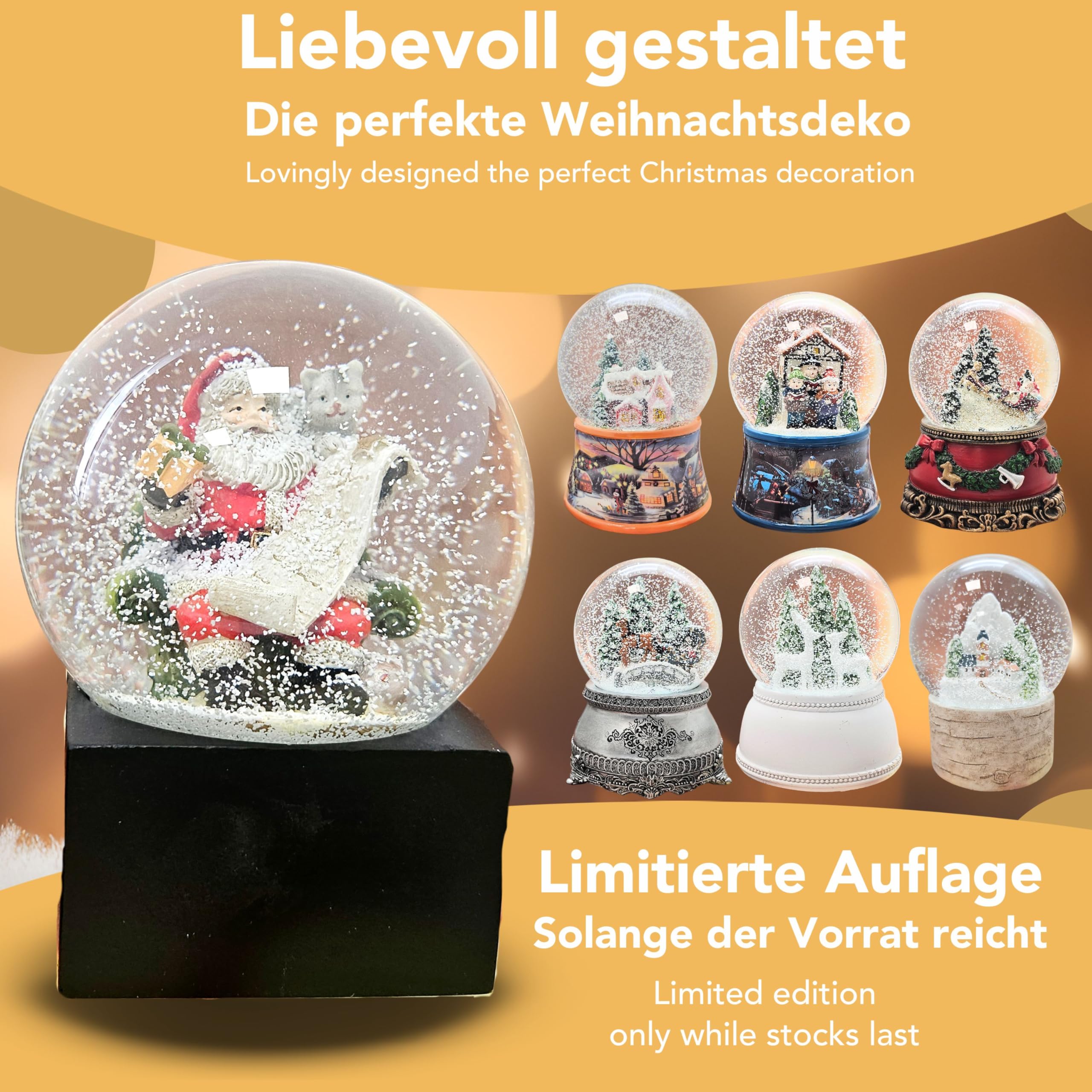 Bola de nieve de Navidad | Papá Noel con lista de regalos | sobre base negra | altura: 120 mm ancho: 100 mm | | espíritu navideño en la bola de agitación | 20225