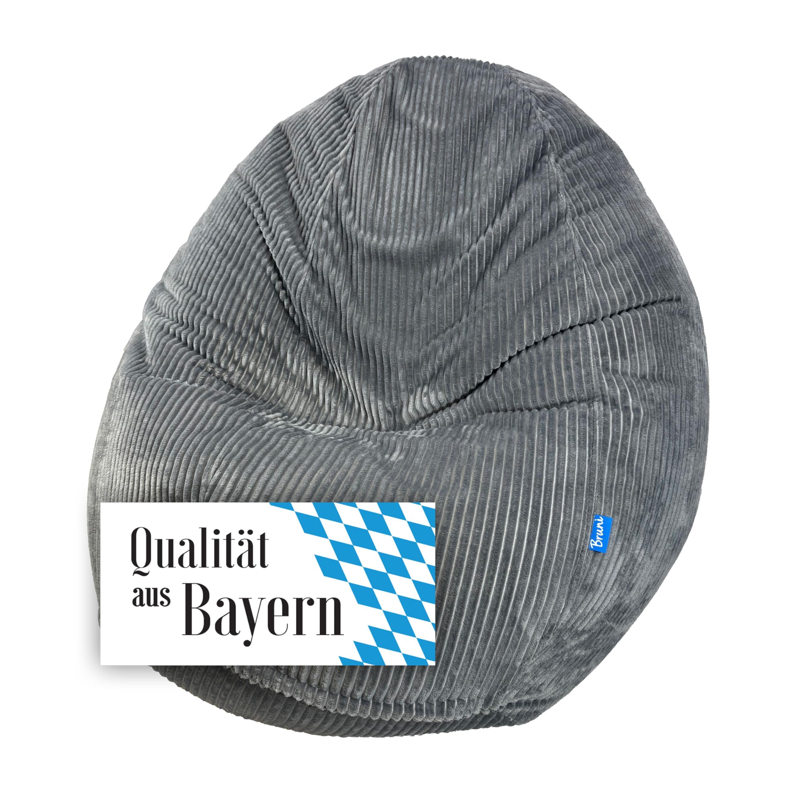 Bruni Classico Cord L in Grau - XXL-Sitzsack für drinnen mit Füllung, Indoor-Sitzsack aus Deutschland