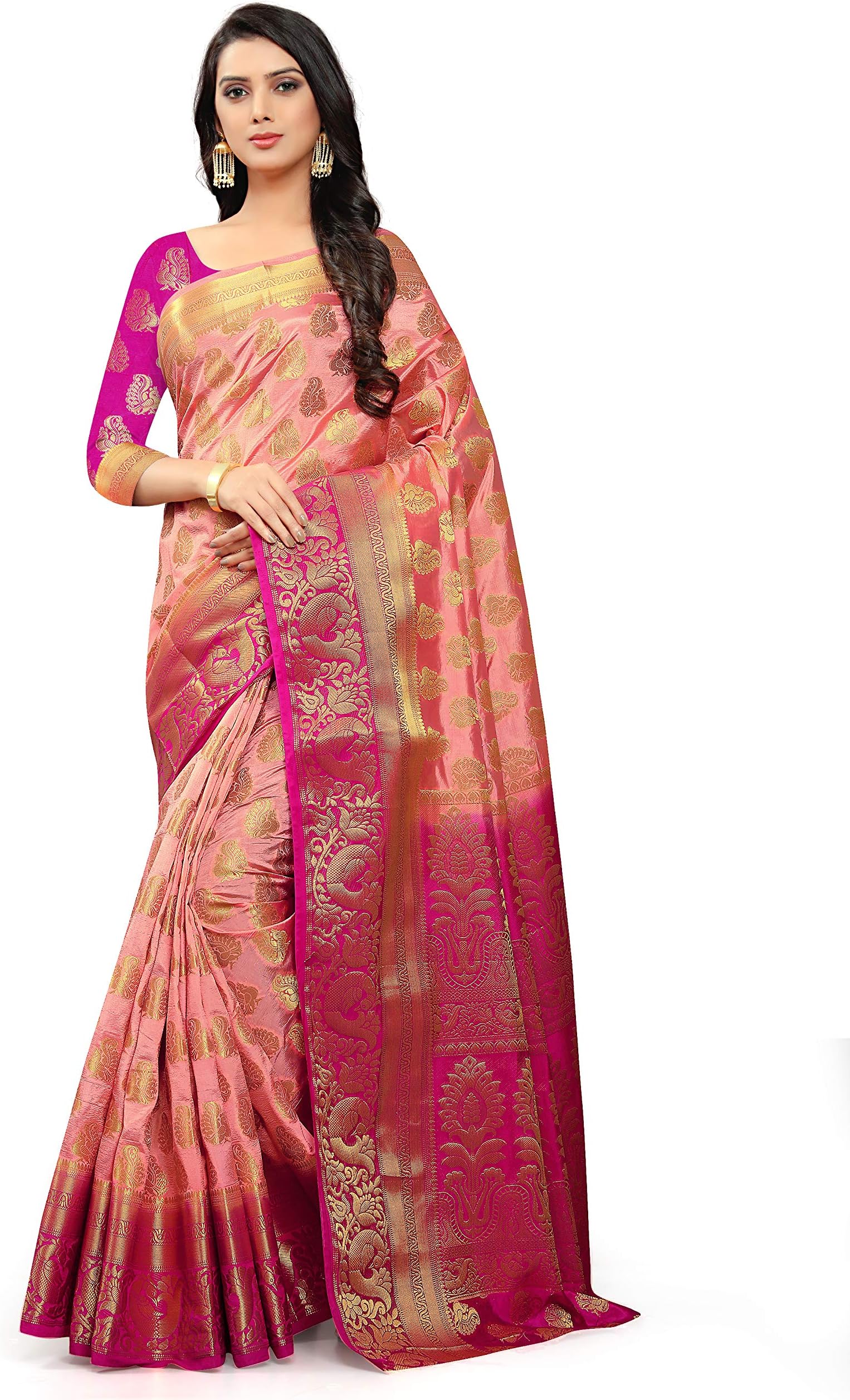 neeahWomen's Banarasi Art Silk Special Occassion Wear With Unstitched Blouse Piece