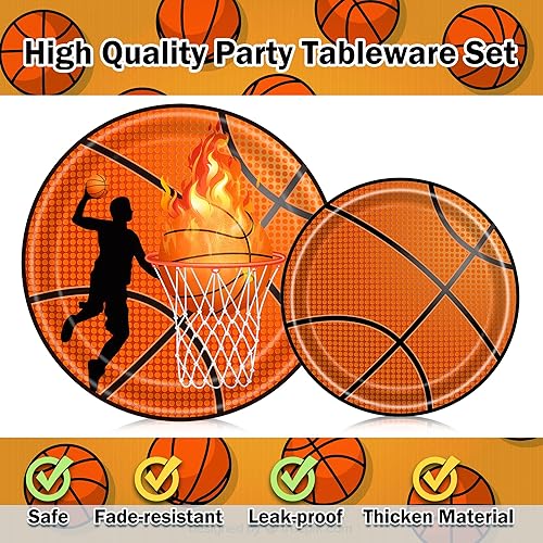 Miniatura 3 de Decoraciones de fiesta de baloncesto, juego de 96 platos y servilletas de baloncesto para niños, decoraciones de fiesta de cumpleaños de niños,