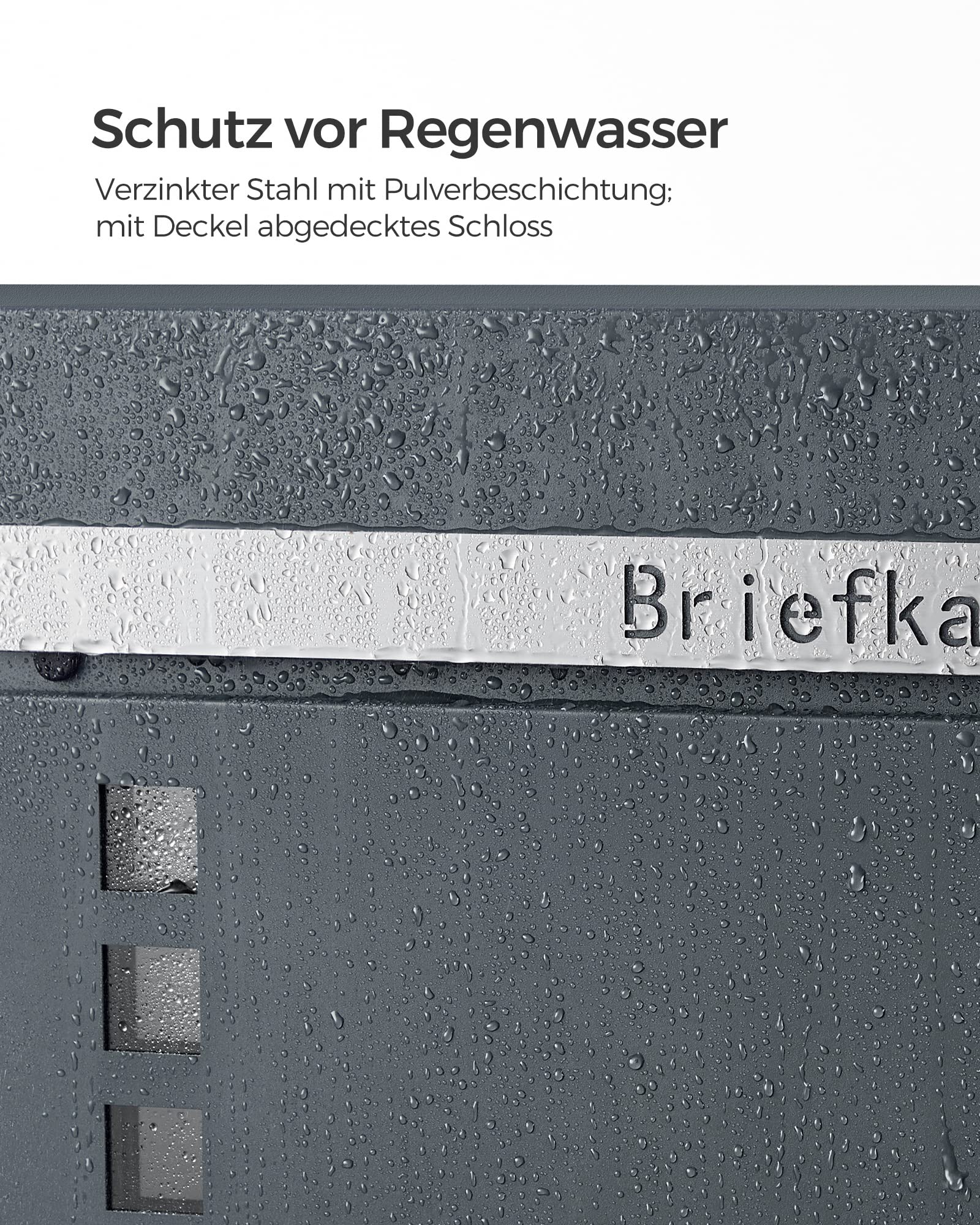 SONGMICS Briefkasten personalisiert, lasergraviertes Namensschild und Hausnummernschild, Postkasten, Zeitungsfach, V-förmiges Sichtfenster, Schloss, modern, anthrazit-silbern GMB081G01