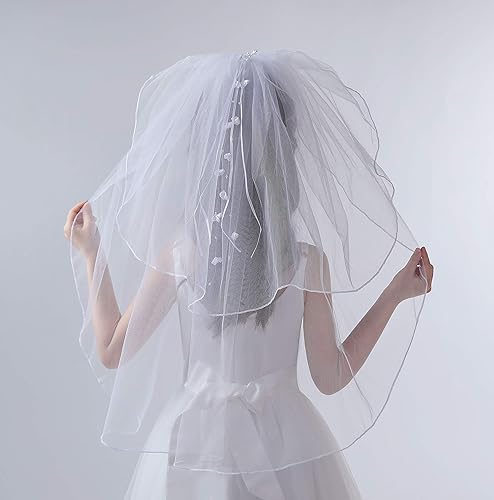 Miniatura 5 de Glamulice Velo de primera comunión para niña de flores, velo de mantilla, de tul blanco, para boda, bautismo, comunión, tocado