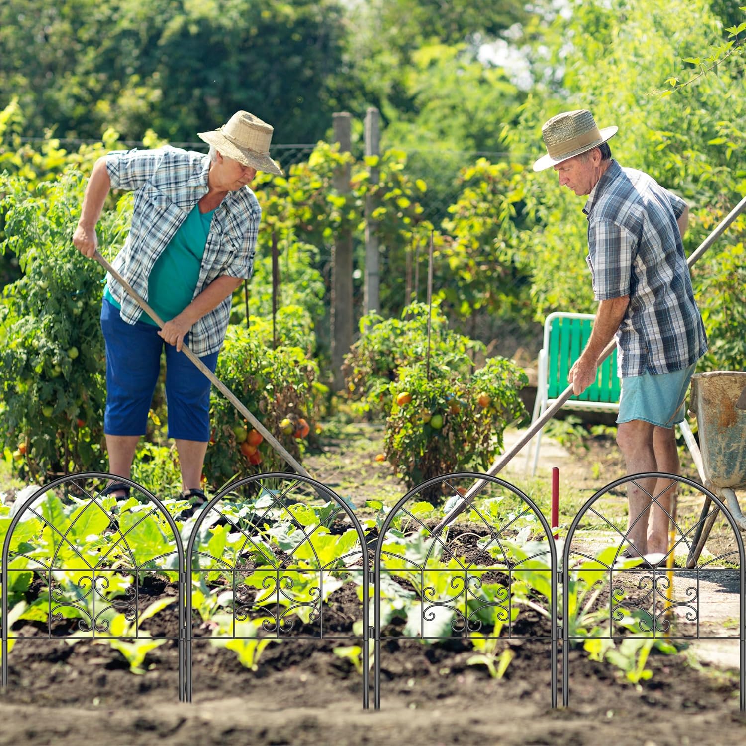 8-Panel Rustproof Metal Garden Fencing Kit - 25.78in Height x 13ft Length, No Dig Decorative Borders for Yard, Dog Barrier & Flower Beds, Arched Animal Fence Panels with Ground Stakes