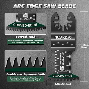 5Pcs Japanese Tooth Multi Tool Blade Set for Wood Plastic Extra Broad Reach Arc Edge Double-Row Oscillating Saw Blades Multitool Accessories Quick Release Compatible with Bosch Fein Ryobi Makita