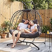 Vista 3 de RADIATA Silla colgante de huevo para 2 personas con soporte, sillas abatibles dobles extra grandes y acogedoras para exteriores, silla hamaca
