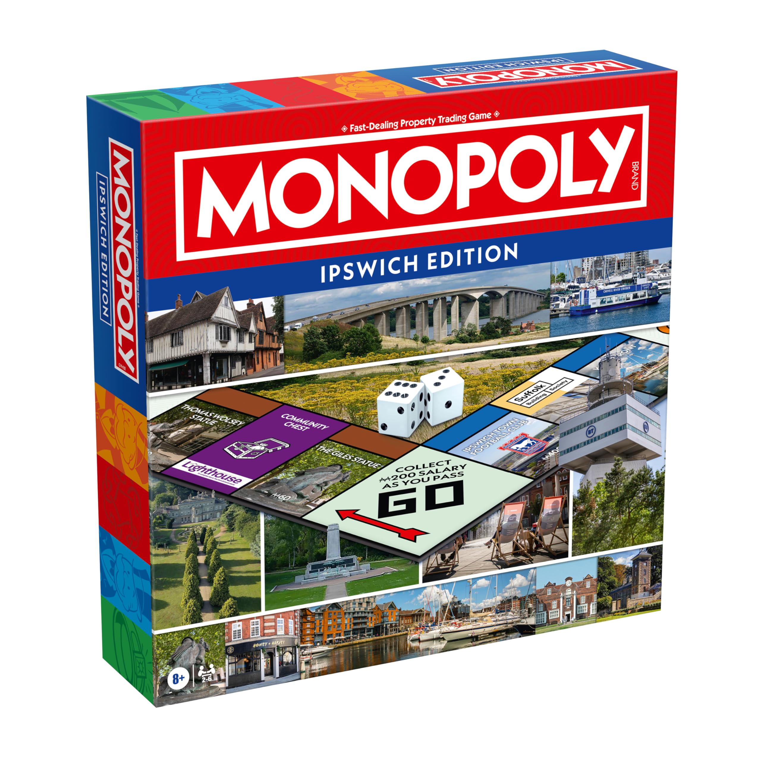 Winning Moves Ipswich Monopoly Board Game, Advance around the board and trade your way to success, gift for ages 8 plus