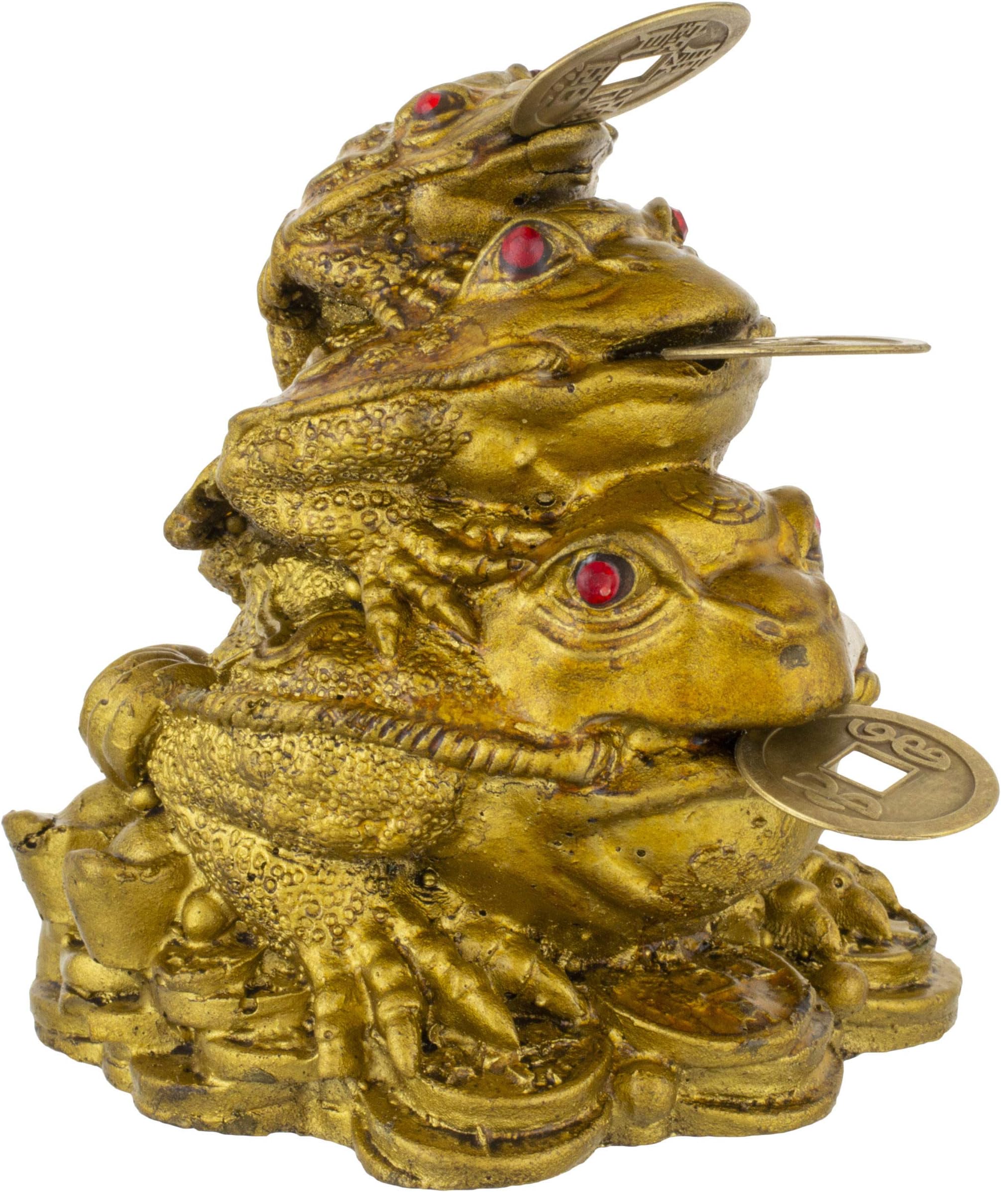 SoilMade Triple Frog, Cone Shape, Resin Made, Size Aprox 9cm and 180g, Pack of 1 Triple Frog with 3 Lucky Coin in Box