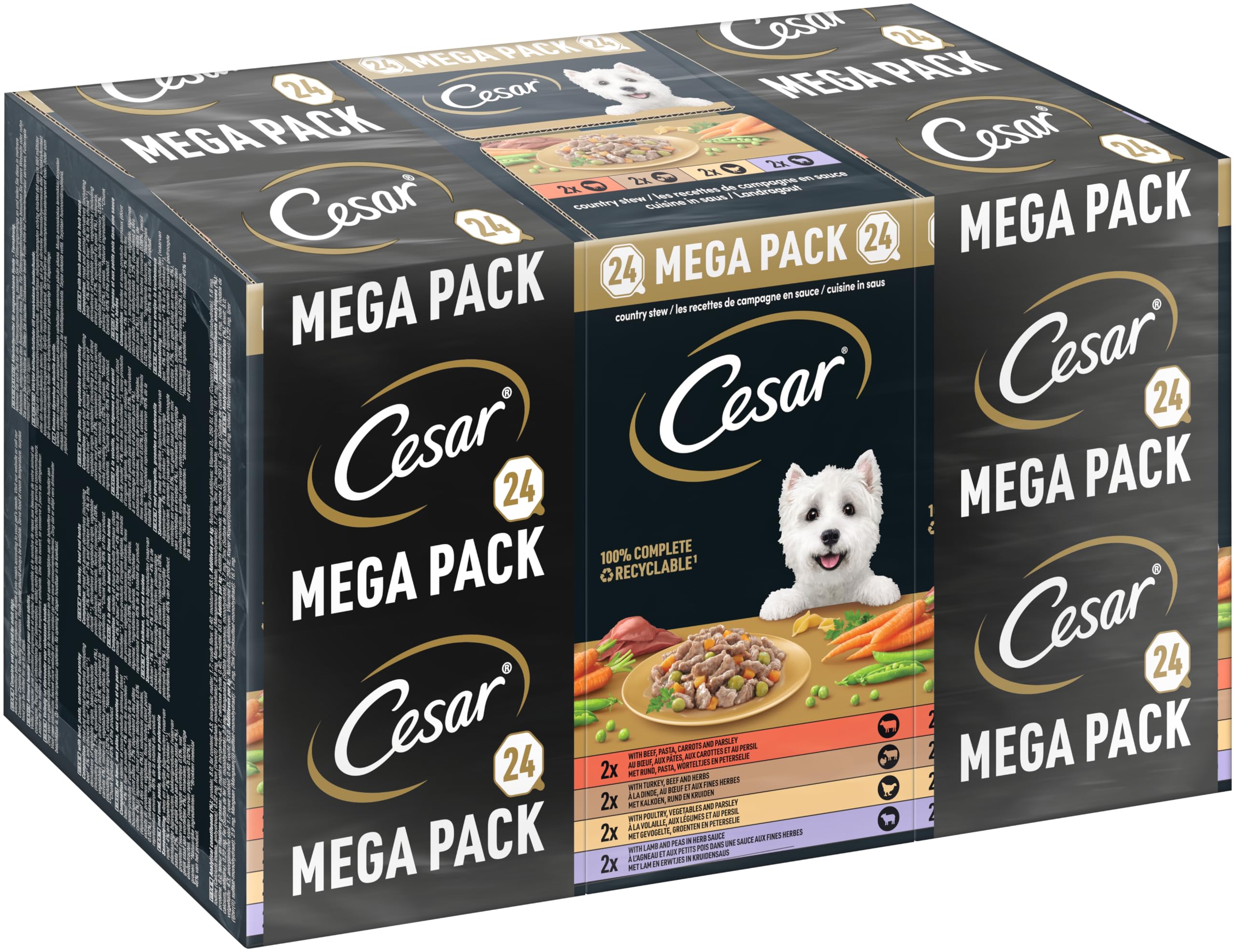 Cesar Megapack Landragout - Hundenassfutter in der Schale - 4 Varietäten im Multipack - 24 x 150g
