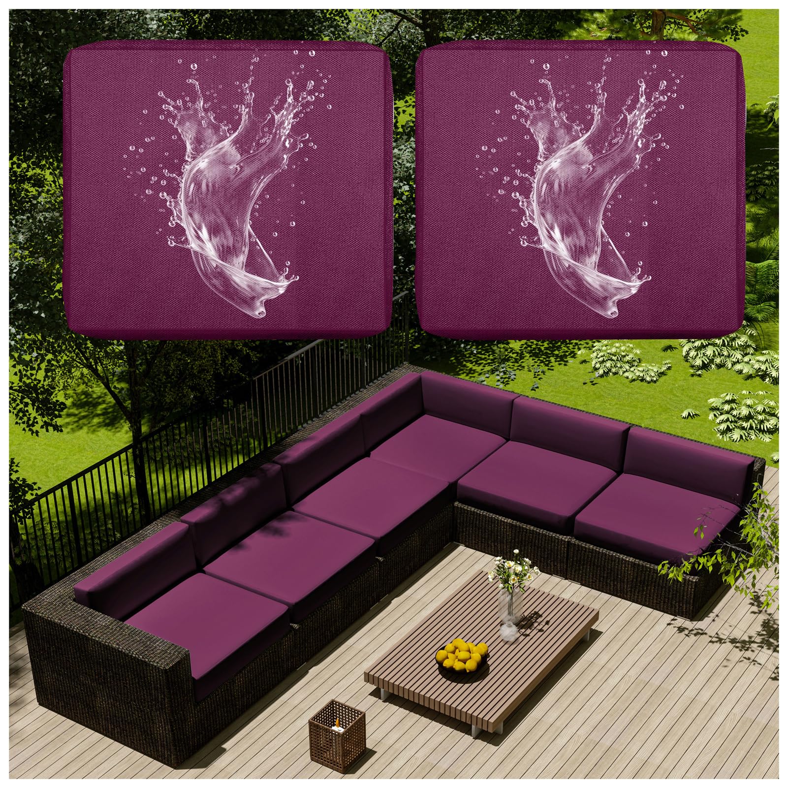 1/2/4 Pcs Patio Cushion Covers Waterproof – Outdoor Rattan Furniture Cushion Replacement Slipcovers with Zipper for L-Shaped Garden Sofa or Corner Couch (Purple,60x55cm 2 pcs)