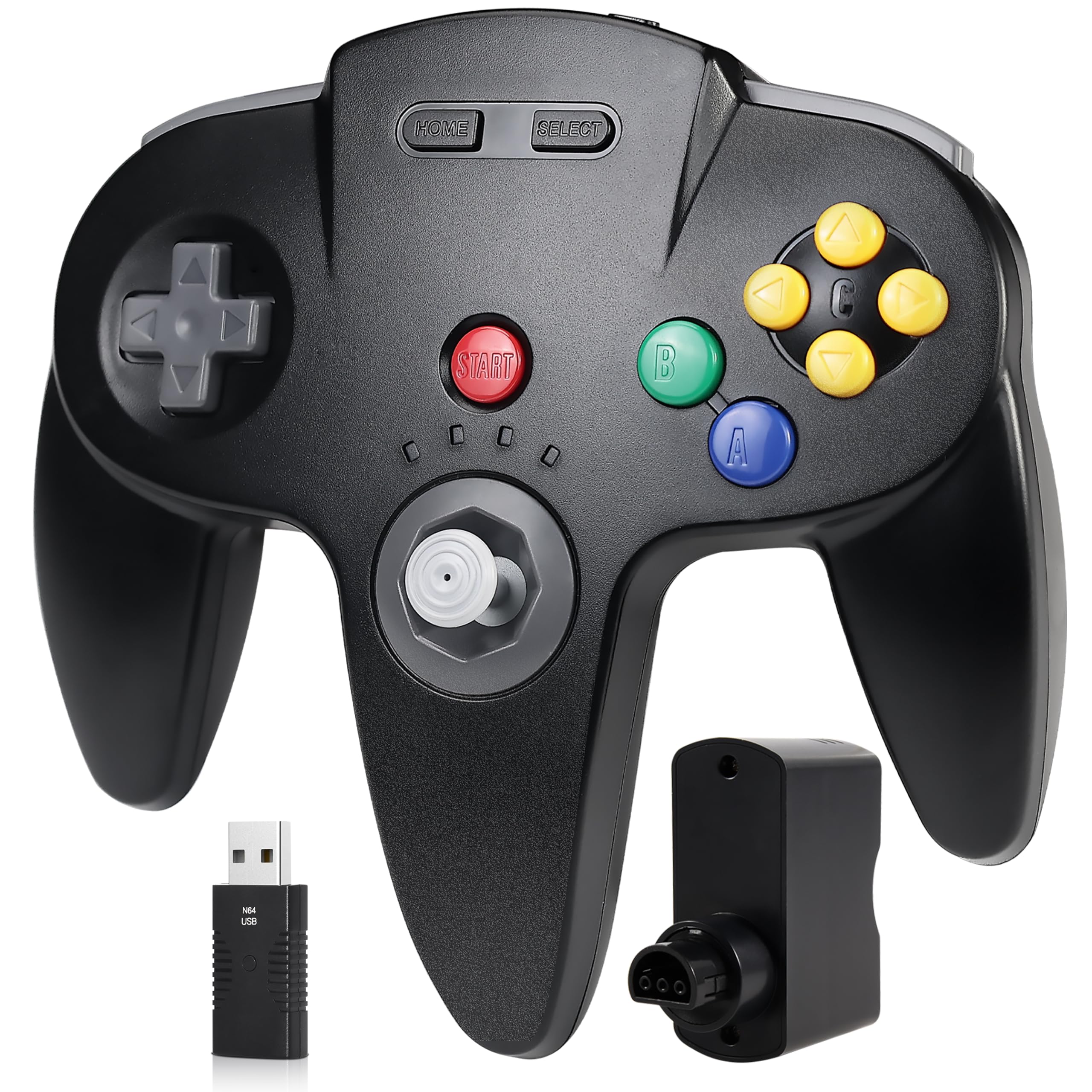 SAFFUN 2.4 GHz Wireless N64 Switch Online Controller, USB & N64 Receiver, Compatible with Windows PC Laptop iOS Mac Raspberry Pi, N64 / Switch Online/NSO - (Rechargeable) (Plug and Play) Black