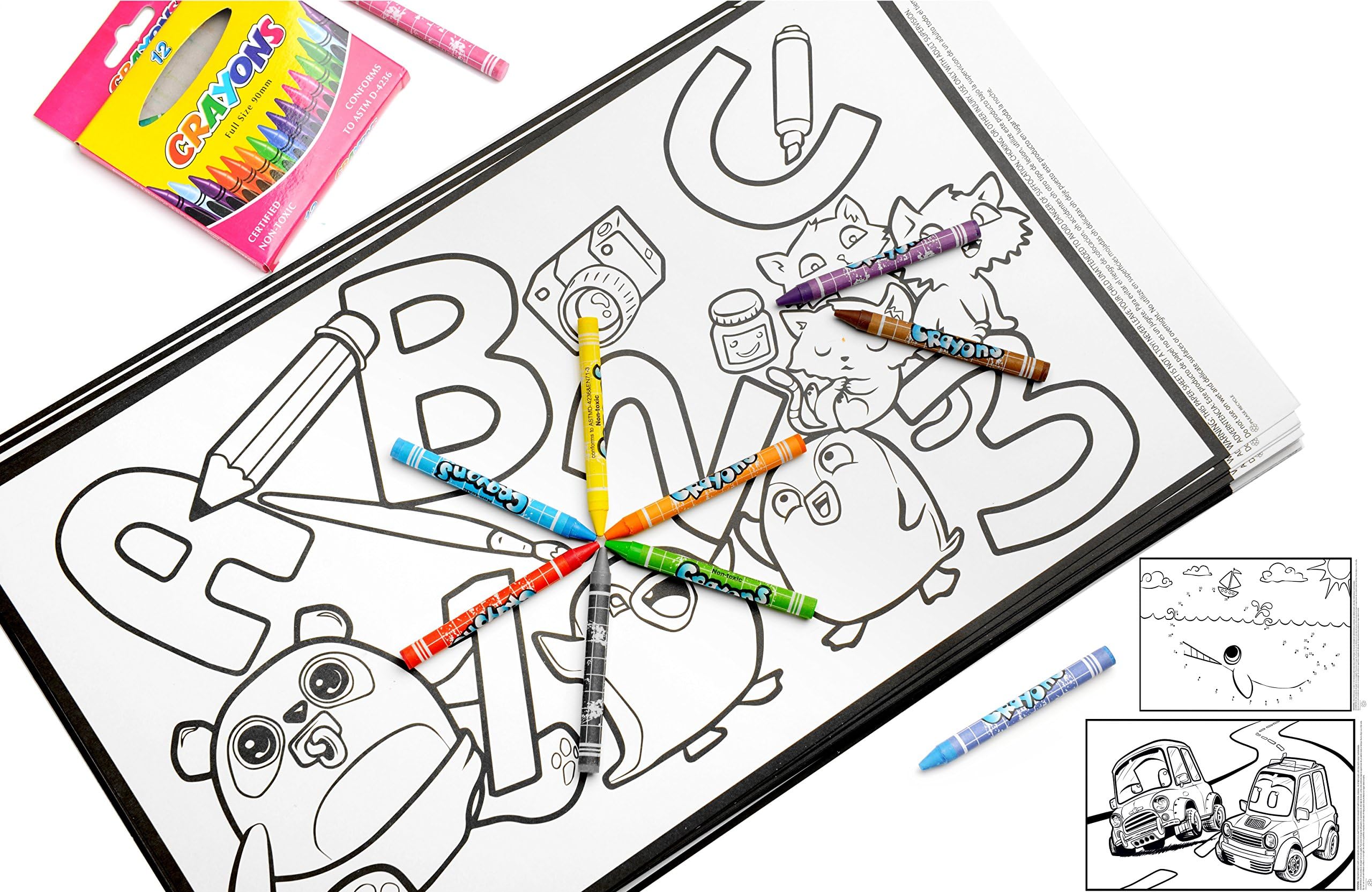 Disposable Placemats for Coloring – 20 Paper Placemats with 10 number stickers for Kids, Crayons Included!