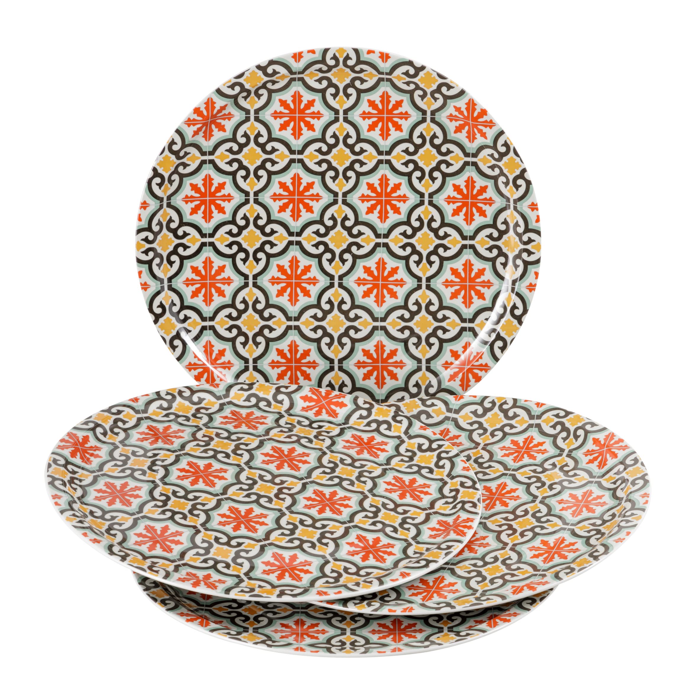 Baroni Home Set 4 Piatti Pizza Assortiti con Fantasia Cefalù, Piatti Pizza di Porcellana Ø 31 cm