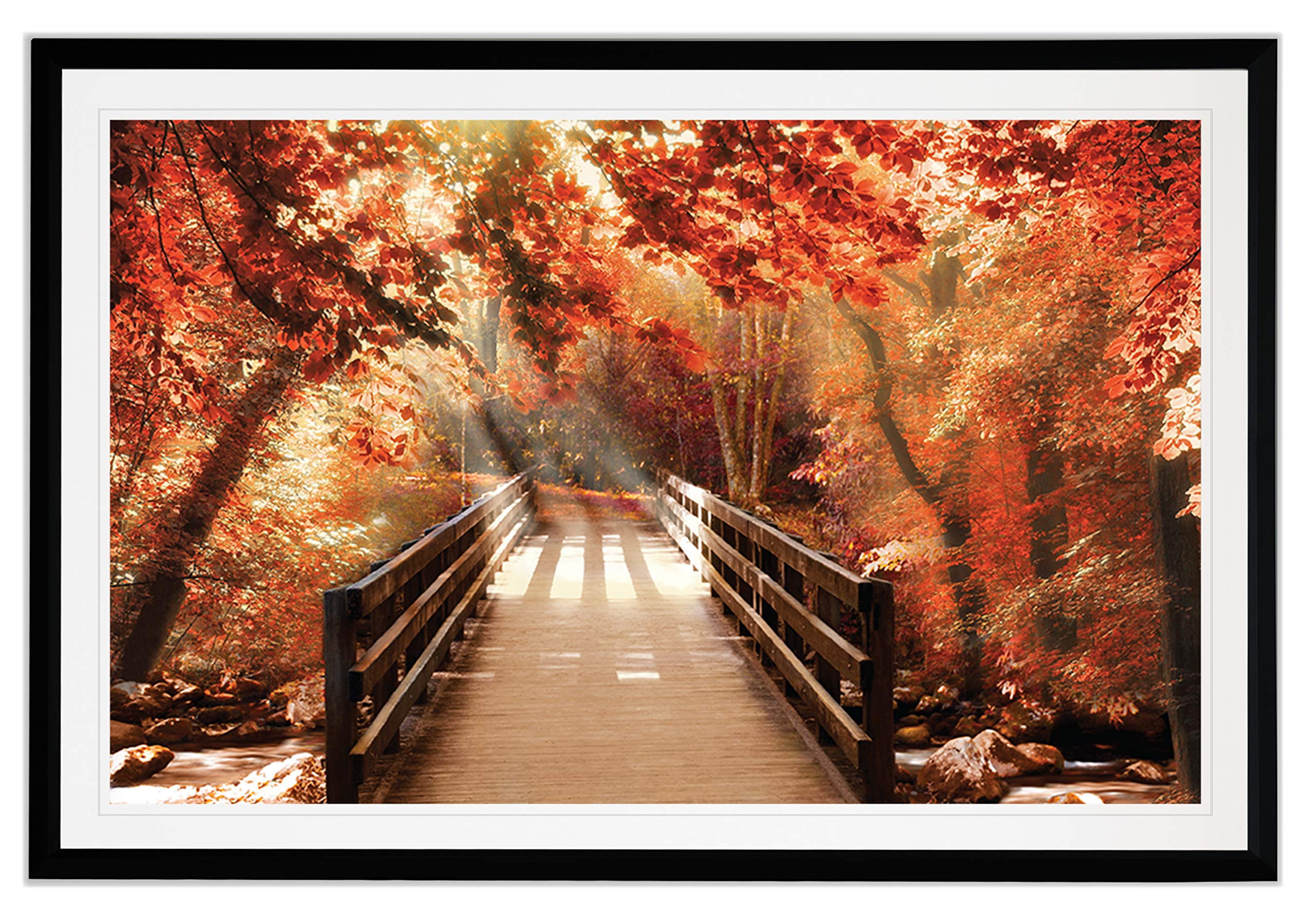 Amazon.co.jp: Renditions Gallery 秋の橋 写真 壁装飾 森の風景 赤い