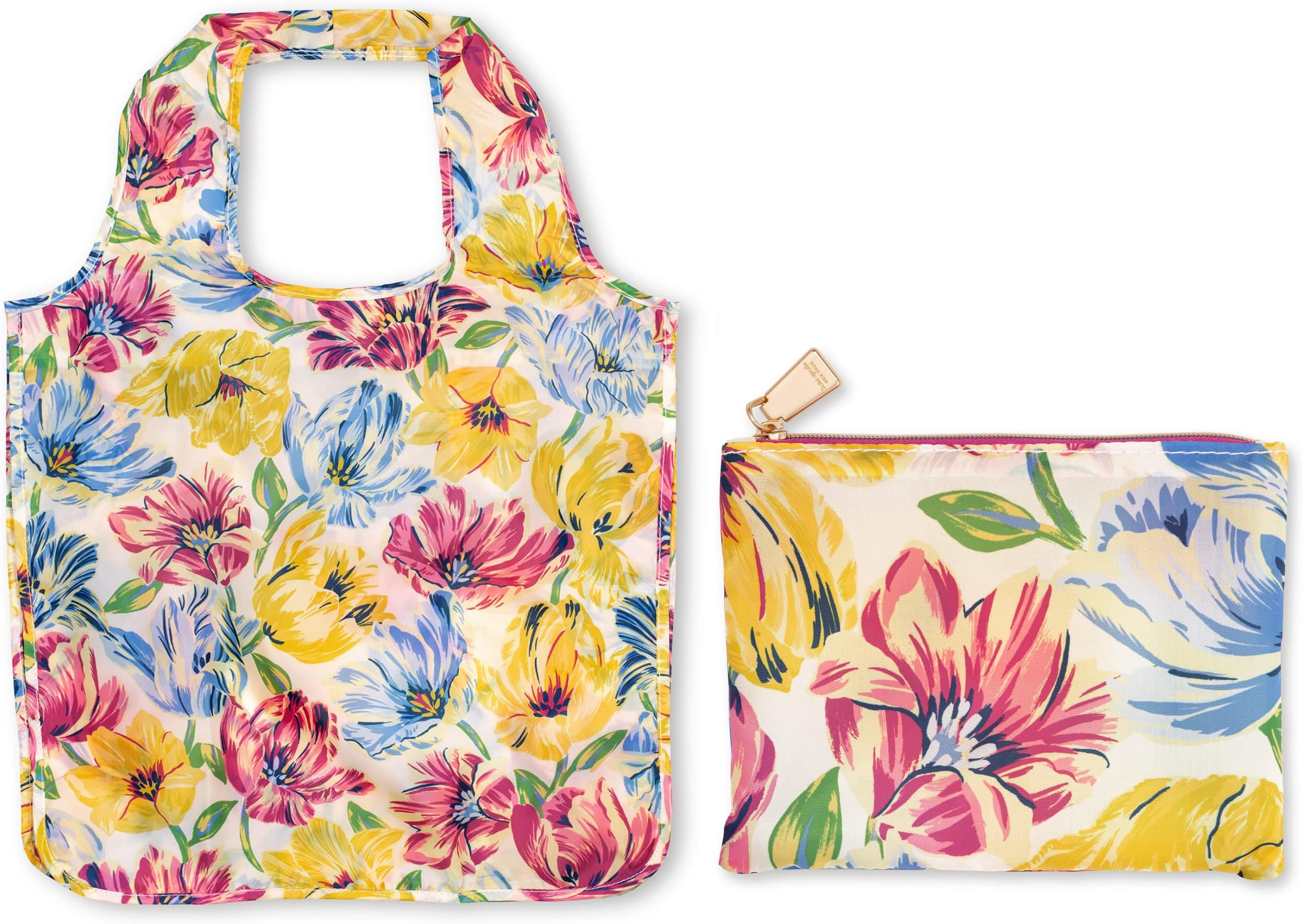 Kate Spade New Yorkkate spade new york Reusable Produce Bags, Shopping Tote with Zipper Storage Pouch, Lightweight Foldable Grocery Bag