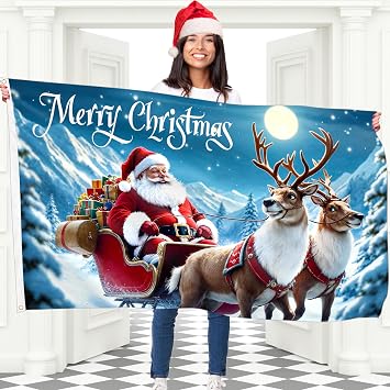 Christmas Flag 3x5 ft with eyelets - Christmas Banner Santa Claus - Vivid Digital Print - 110Den Thick polyester - Double Seam