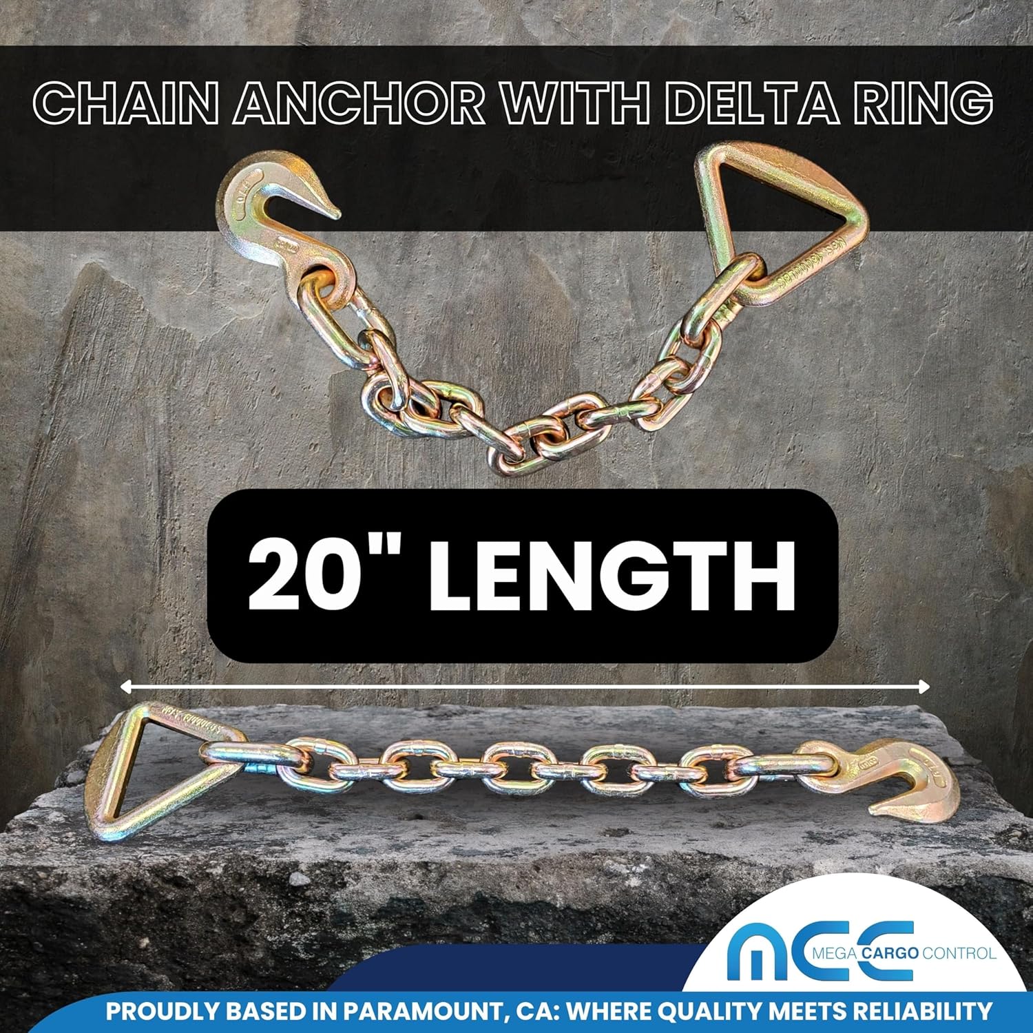 Mega Cargo Control 2 Pack, 3" x 30' Chain Anchor Straps with Grab Hooks, Ratchet Buckle Tie Downs for Heavy Duty Securment, Flatbeds, Trailers (Yellow) - Image 4