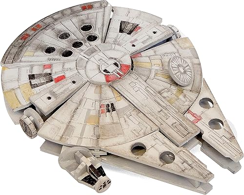 Miniatura 2 de Incredibuilds Star Wars Millennium Falcon - Rompecabezas de madera 3D y figuras modelo (61 piezas)  Construye y pinta tu propio juguete de nave