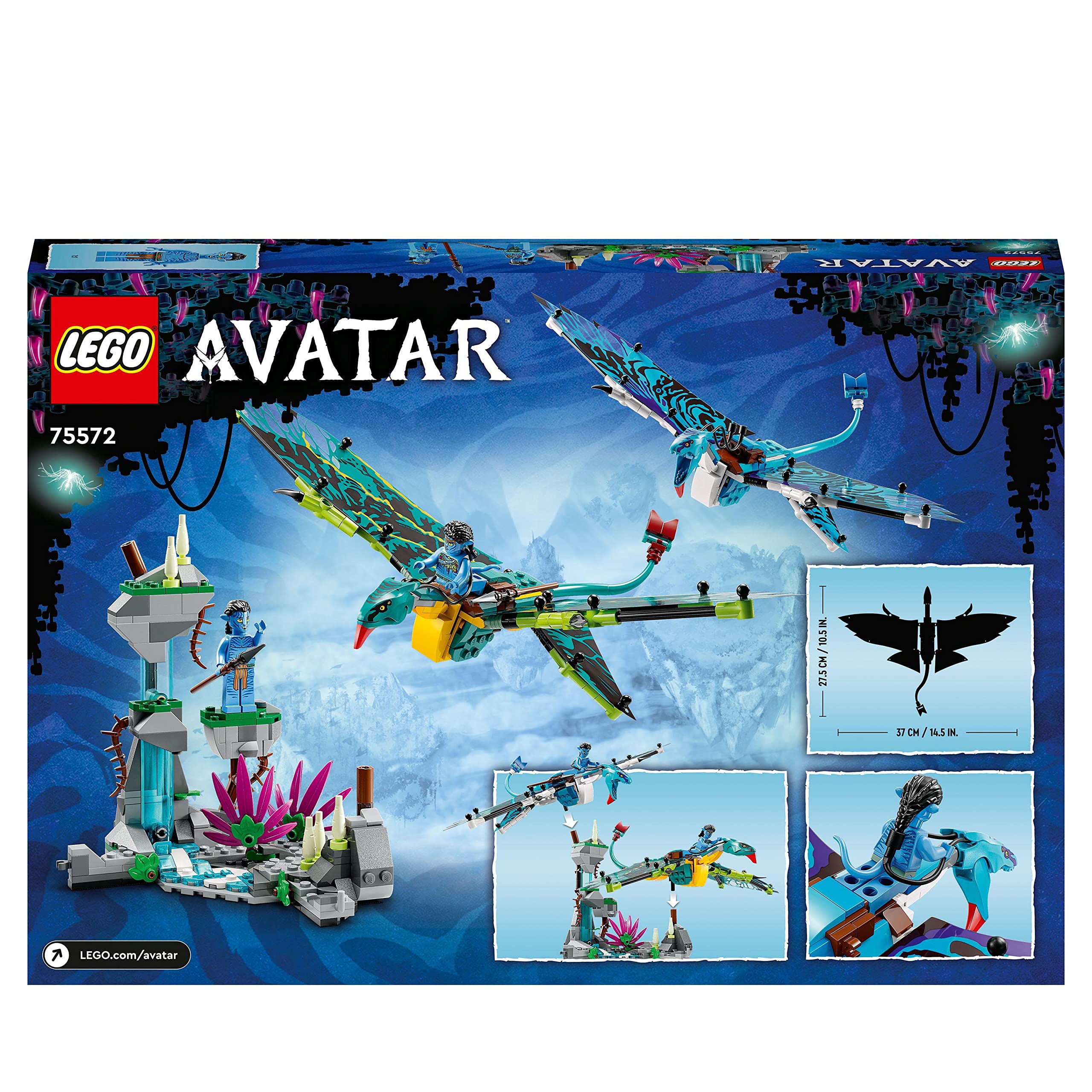 LEGO Avatar Pierwszy lot na zmorze Jake’a i Neytiri, zestaw z filmu „Avatar” z 2 figurkam zmór do zbudowania z ruchomymi, foliowymi skrzydłami, zabawka dla dziecka i prezent dla 9-latka, 75572
