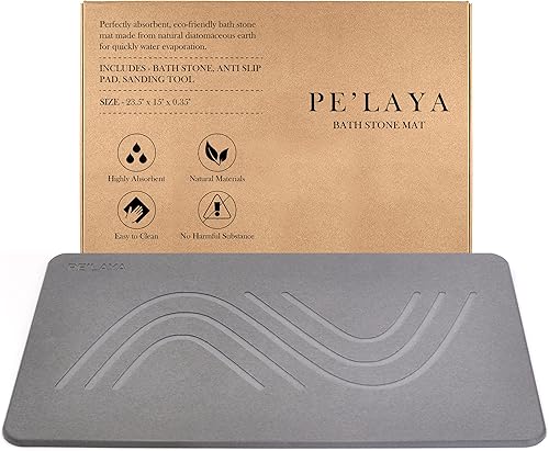 PELAYA Tapete de baño de piedra tapete de baño antideslizante de 235 x 15 pulgadas tapete de baño de tierra de diatomeas natural para ducha tapete