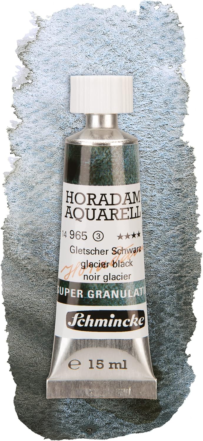 Schmincke - HORADAM® AQUARELL, Super Granulation, 14 965 006 Glacier Black, 15 ml tube, very strong granulating colors, finest, super granulating watercolors