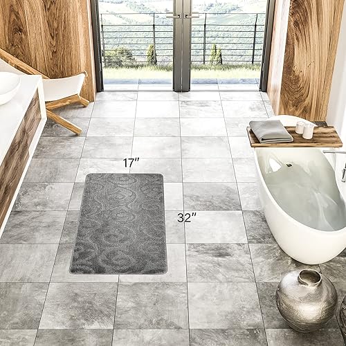 Miniatura 3 de Alfombra lavable a máquina para cocina y baño, diseño de voluta, color gris, tamaño pequeño, parte trasera antideslizante