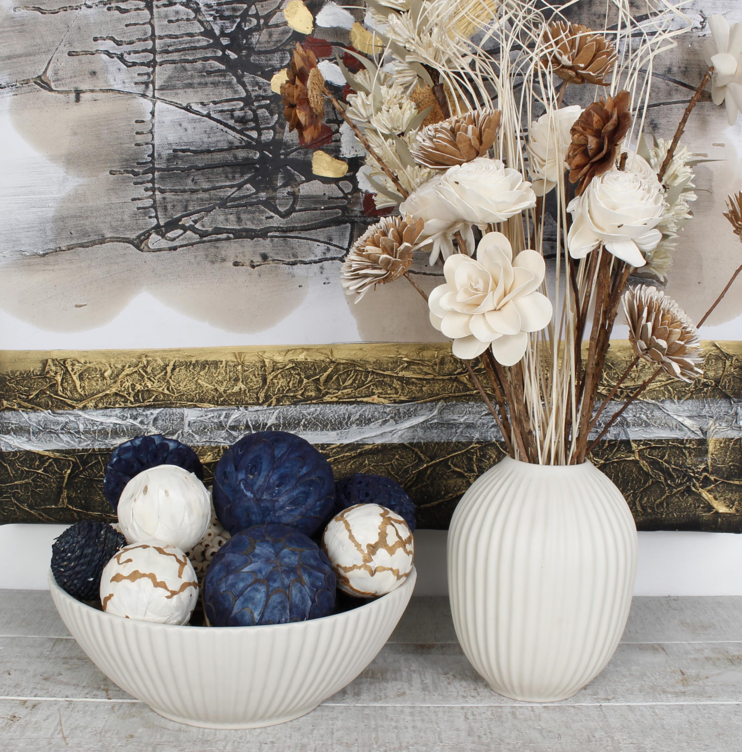 Sweet Summer Living Dried Exotics Balls, Orbs, Spheres, Bowl Filler, Vase Filler 18 Pieces Assorted Navy/Natural