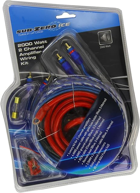 SUB ZERO Ice GL204 Wiring Kit, 2000W 2-Channel Amp Deluxe - Red