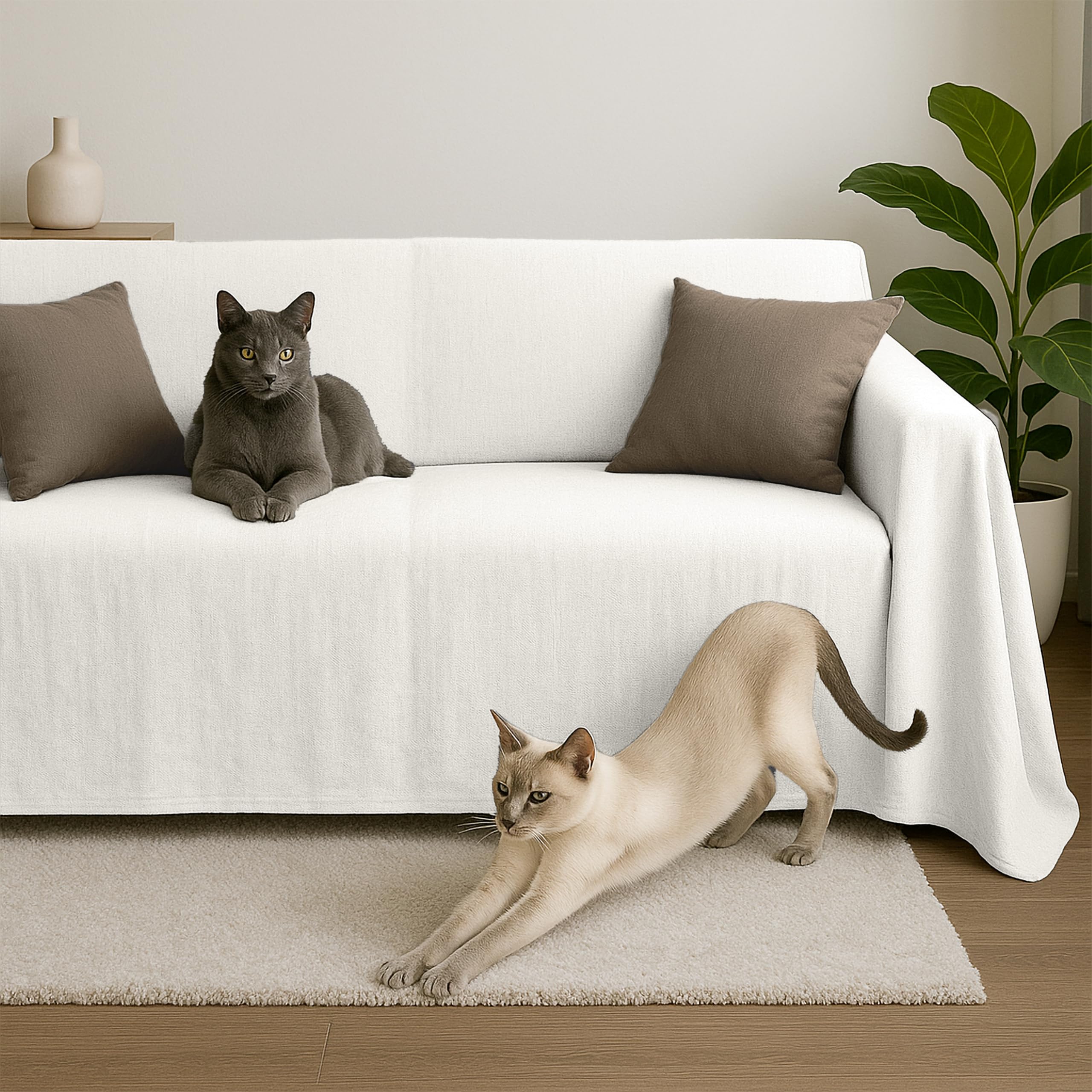 Byour3 - Sofa Cover 3 2 4 1 Seater 100% Pure Cotton Lightweight Rectangular Fabric Sofa Covers All Sofa Coverings Also L-Shaped U Chaise Longue Right Left (White, 2 Seater)