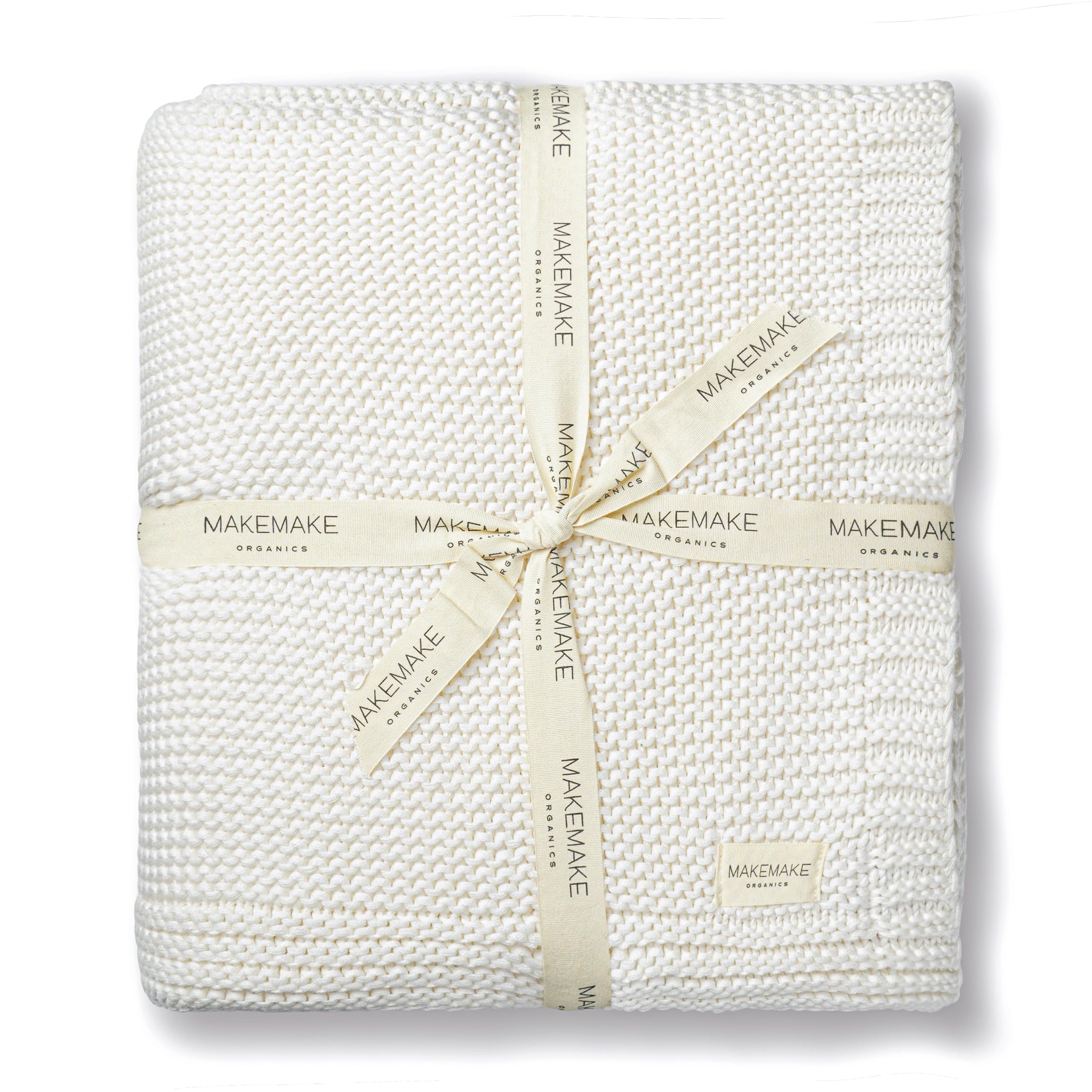 MakeMake Organics Organic Cotton Throw Blanket GOTS Certified Organic Knit Blanket Couch Bed Neutral Fall Colors Soft Cotton Throw Blanket Large (50x60, Ivory)