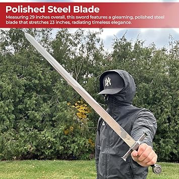 MedievalDepot Knights Legacy Crusader Short Sword Overall 29 - Decorative Metal Blade with Templar Cross Guard and Pommel, Includes Faux Leather Wrapped Scabbard