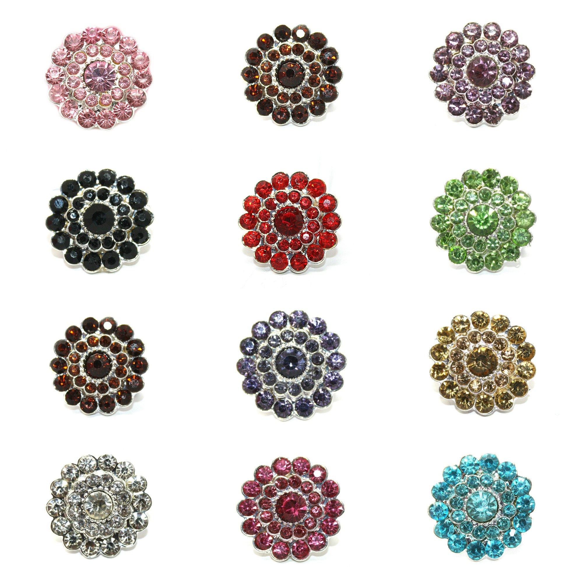 LIKA Alloy Rhinestone Embellishments (10 Pieces) Flatback Rhinestone Buttons (Assorted Color Mix)