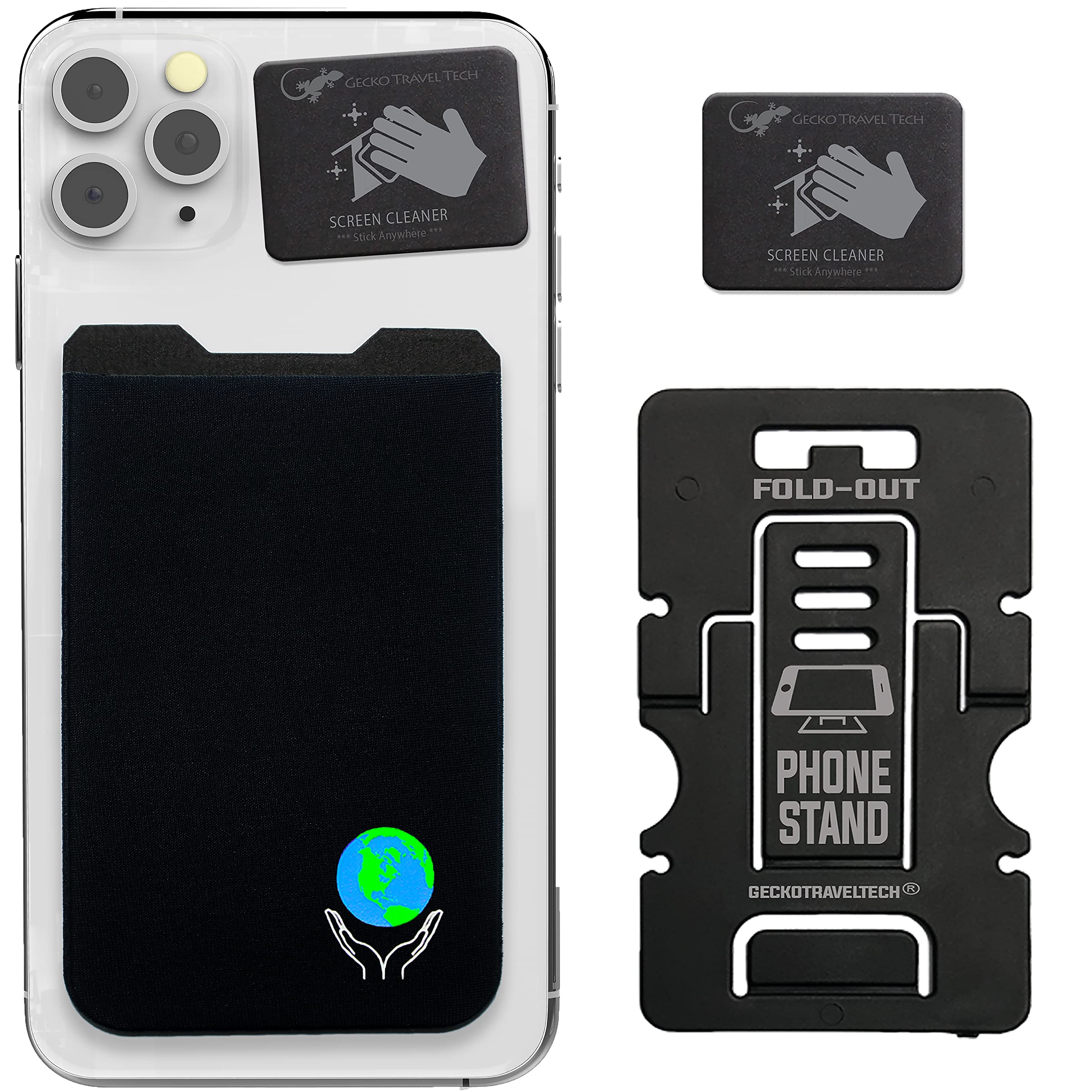 Phone Wallet - Adhesive Card Holder - Cell Phone Pouch - Stick on Lycra Pocket by Gecko - Carry Credit Cards and Cash