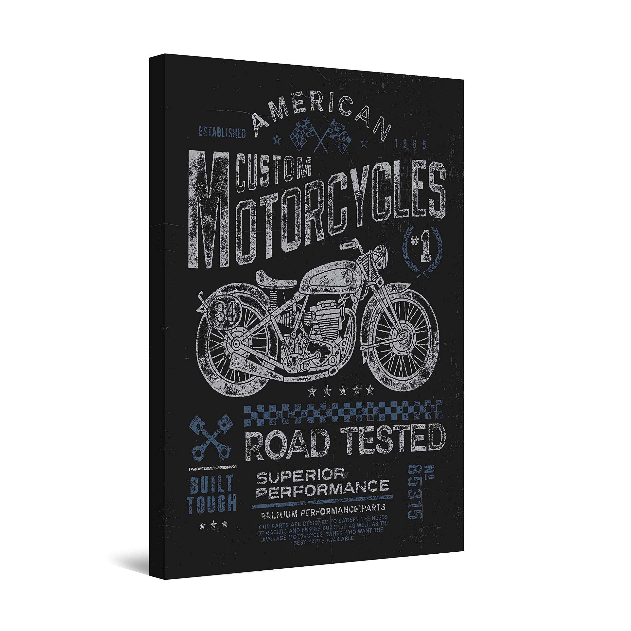 Startonight Canvas Wall Art Black and White Abstract American Custom Motorcycles - Modern Framed 60 x 90 cm