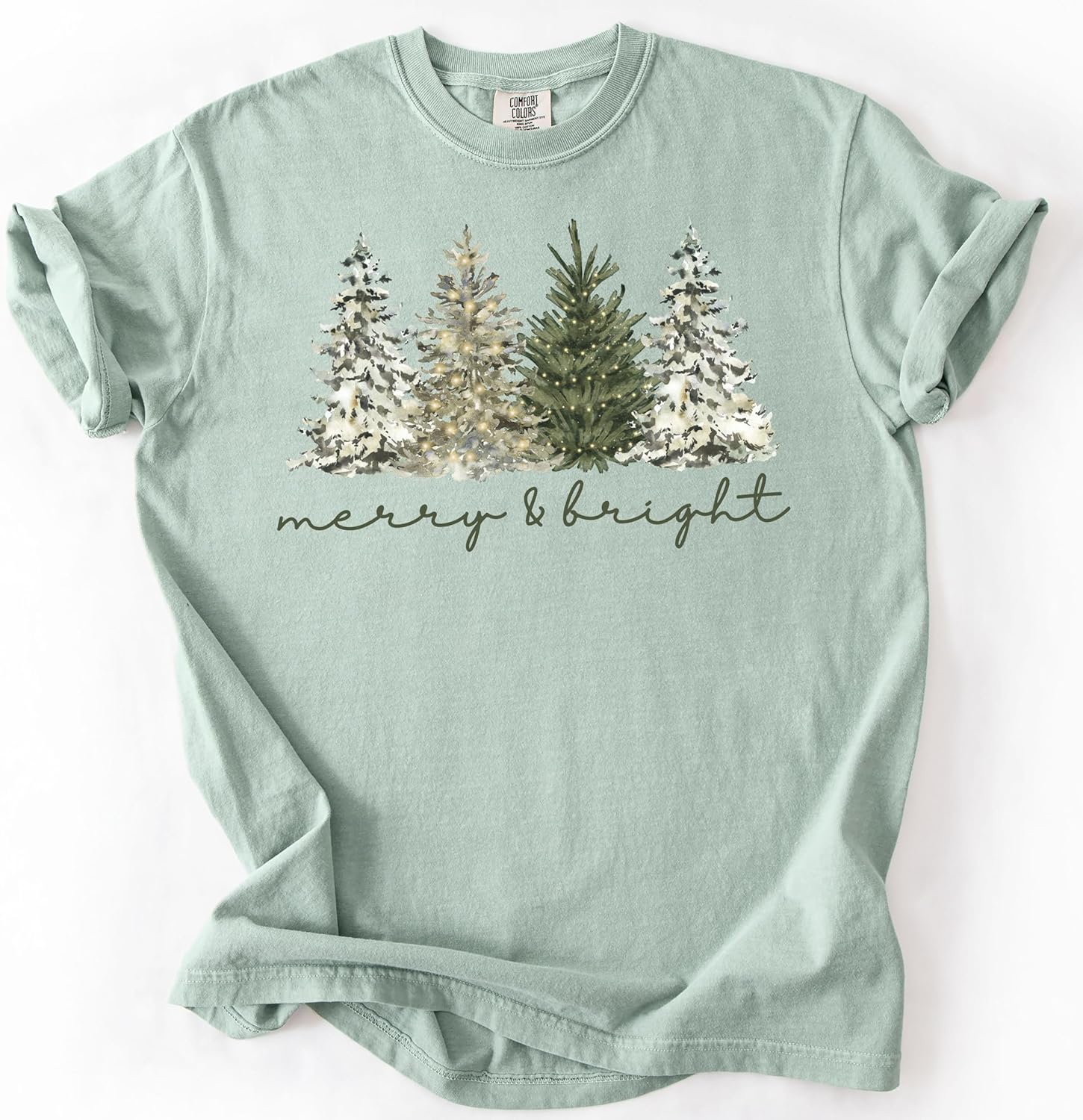 Comfort Colors® Merry & Bright Christmas Shirt, Minimalist Winter Tree Graphic Tee, Cozy Holiday Aesthetic T-Shirt, Rustic Xmas Gift Multi - Image 4