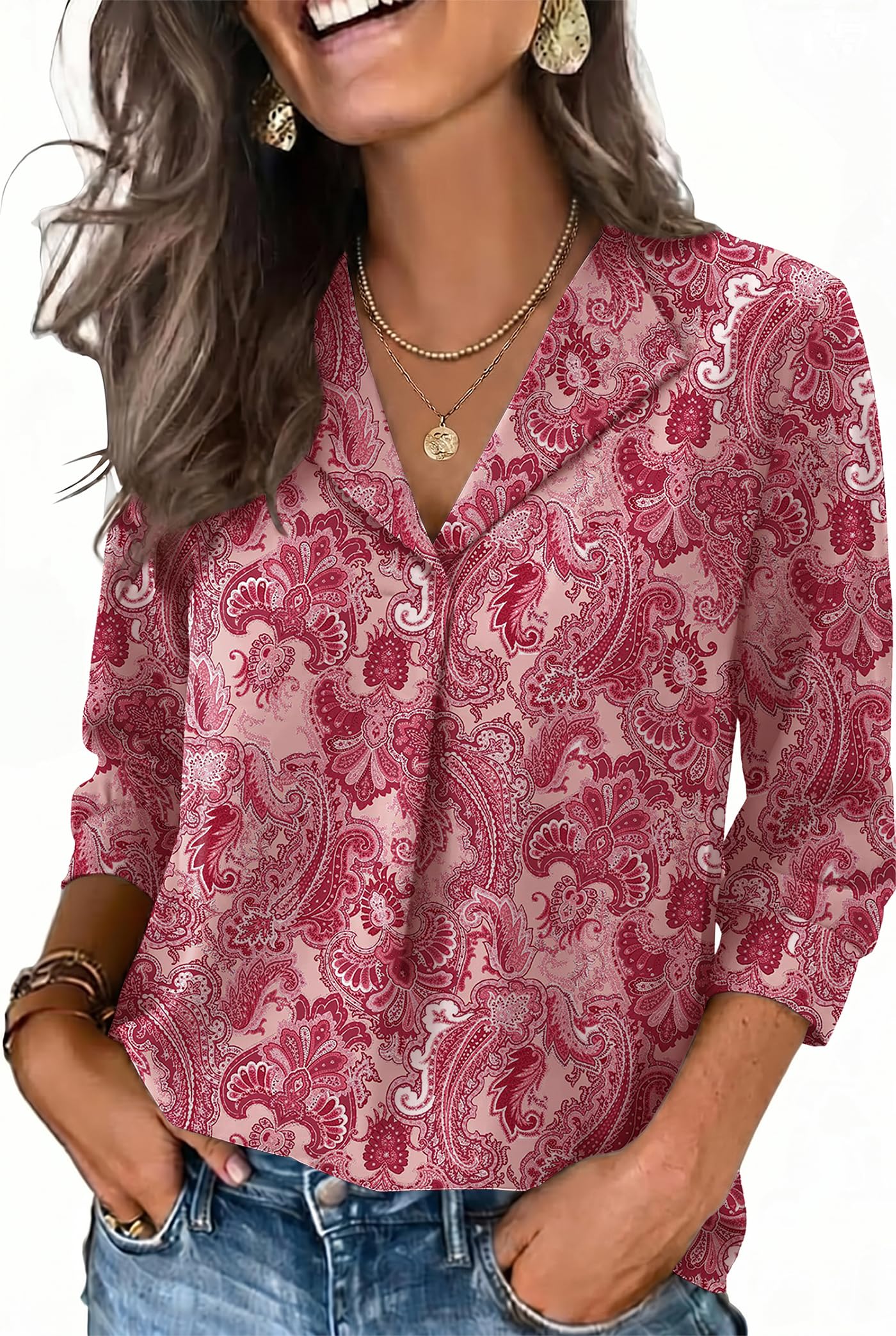 WIHOLL 3/4 Length Sleeve Womens Tops Dressy Casual Blouses Summer Spring Trendy Business Outfits Fashion Clothing