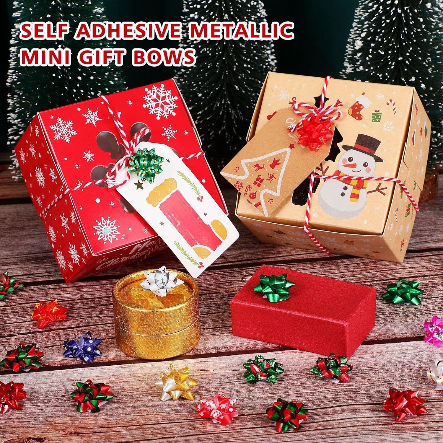 300 Pieces Christmas Mini Gift Wrapping Bows Gift Bows Colorful Self Adhesive Wrap Bow for Small Presents Wrapping Christmas Birthday Holiday Party Decor(1 Inch)