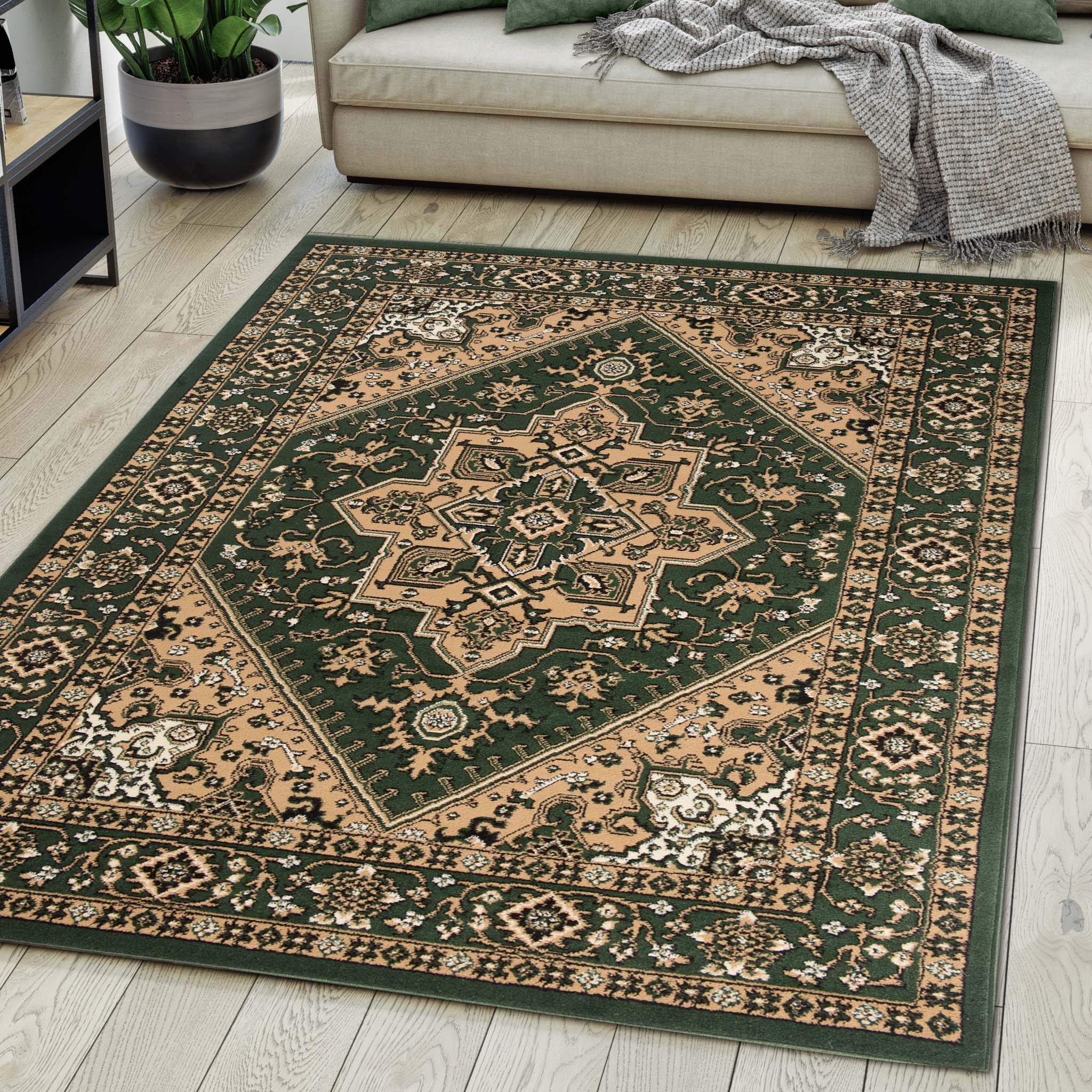 Carpeto Rugs Tappeto Orientale Salotto a Pelo Corto Verde 140 x 200 cm Classico Persian Design