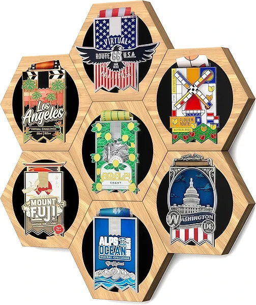 Medal Hanger Display - Honeycomb Design, Bamboo Medal Holder, Easy No-Drill Adhesive Mounting, Stylish Wall-Mounted Medal Rack