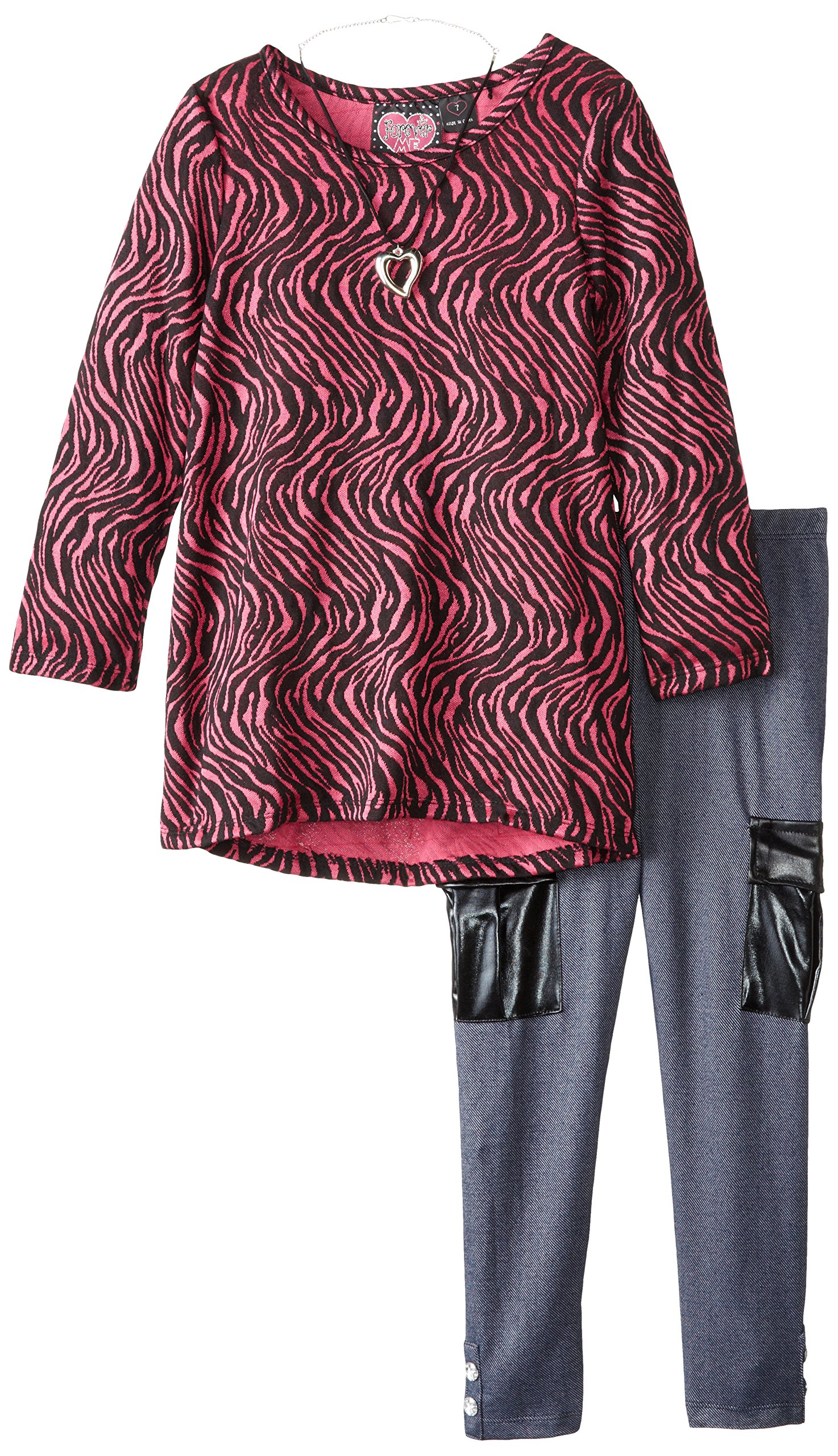 Forever Me Big Girls' High/Low Tunic, Necklace, and Legging Three-Piece Set