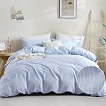 ATsense 100% Washed Cotton Striped Duvet Cover, Queen Comforter Cover Set | 3 PCS Brown & White Super Soft Comfortable and Breathable Skin-friendly Like Linen with Hidden Zipper Closure