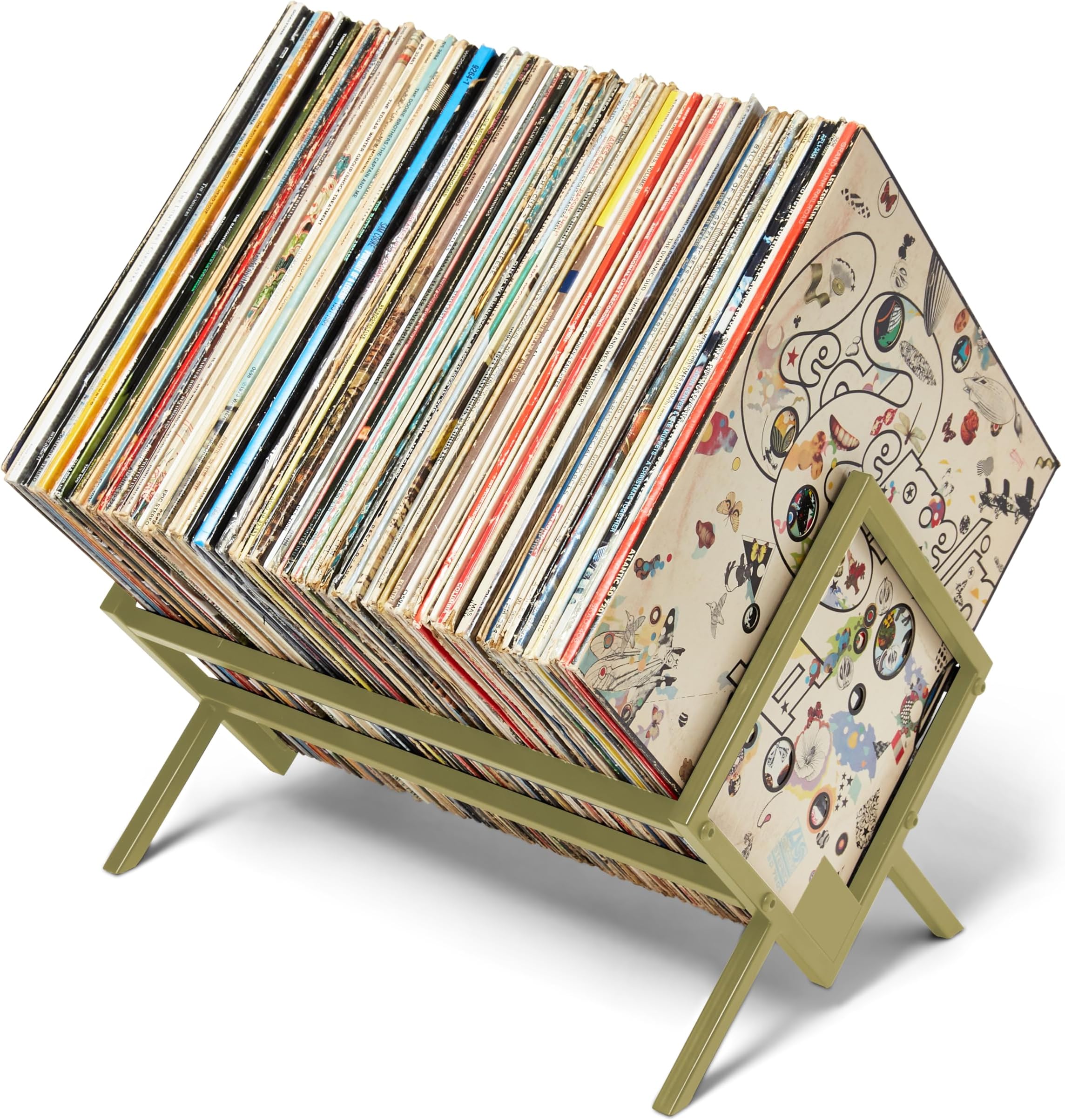MODERN VINYL Record Holder - Gold Metal - 80-100 LP Storage - Simple, Quick Assembly - Vinyl Display, Storage - High-End Design - Protects Vinyl - Organize Albums - Book, Magazine, Files