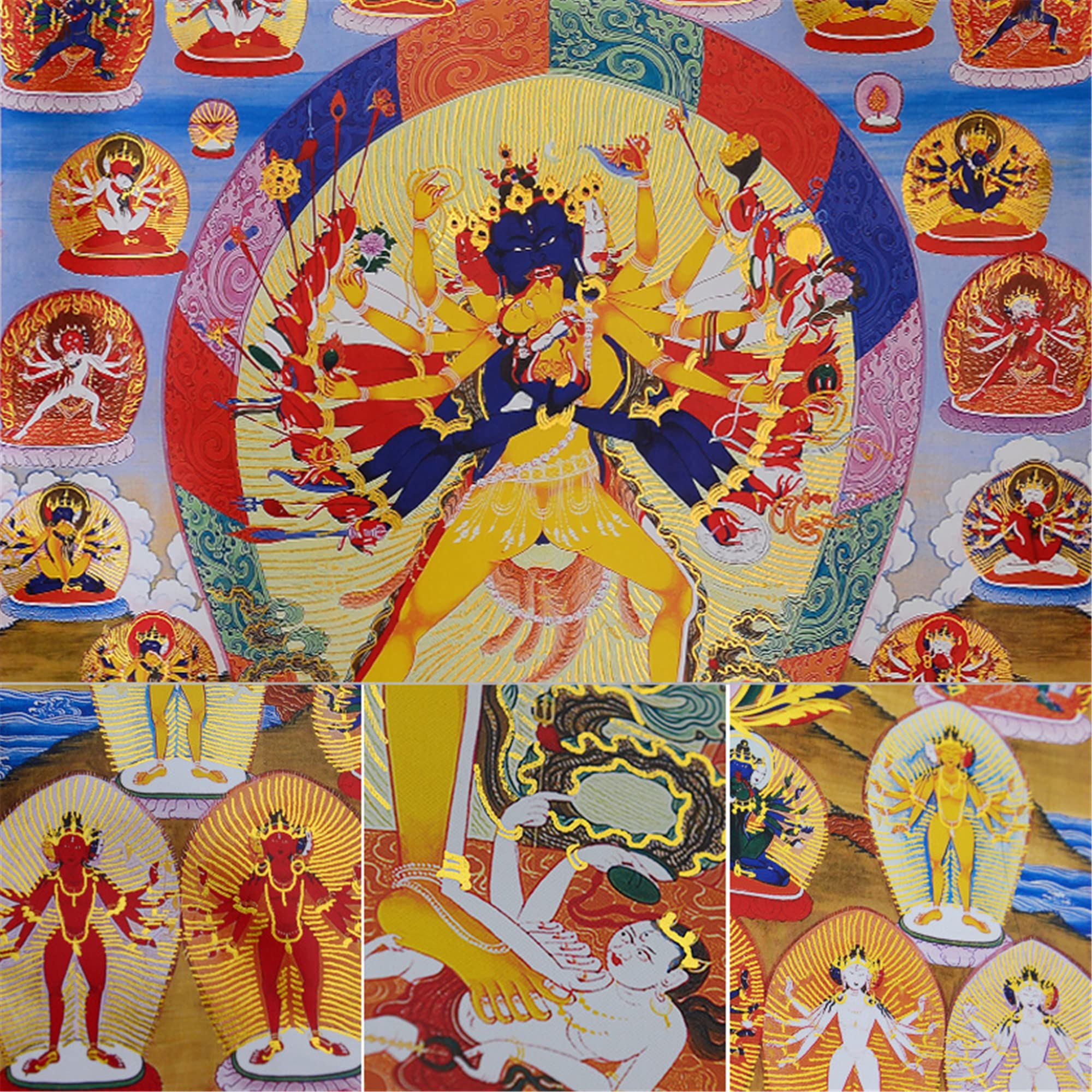 Thangka tibétain, peinture thangka, tapisserie bouddhiste, Kalacakra Vajrayogini à Yab Yum, (Bouddha femelle/Dakini), art de la peinture tibétaine Thangka, brocart Thangka bouddhiste, tapisserie de Bo
