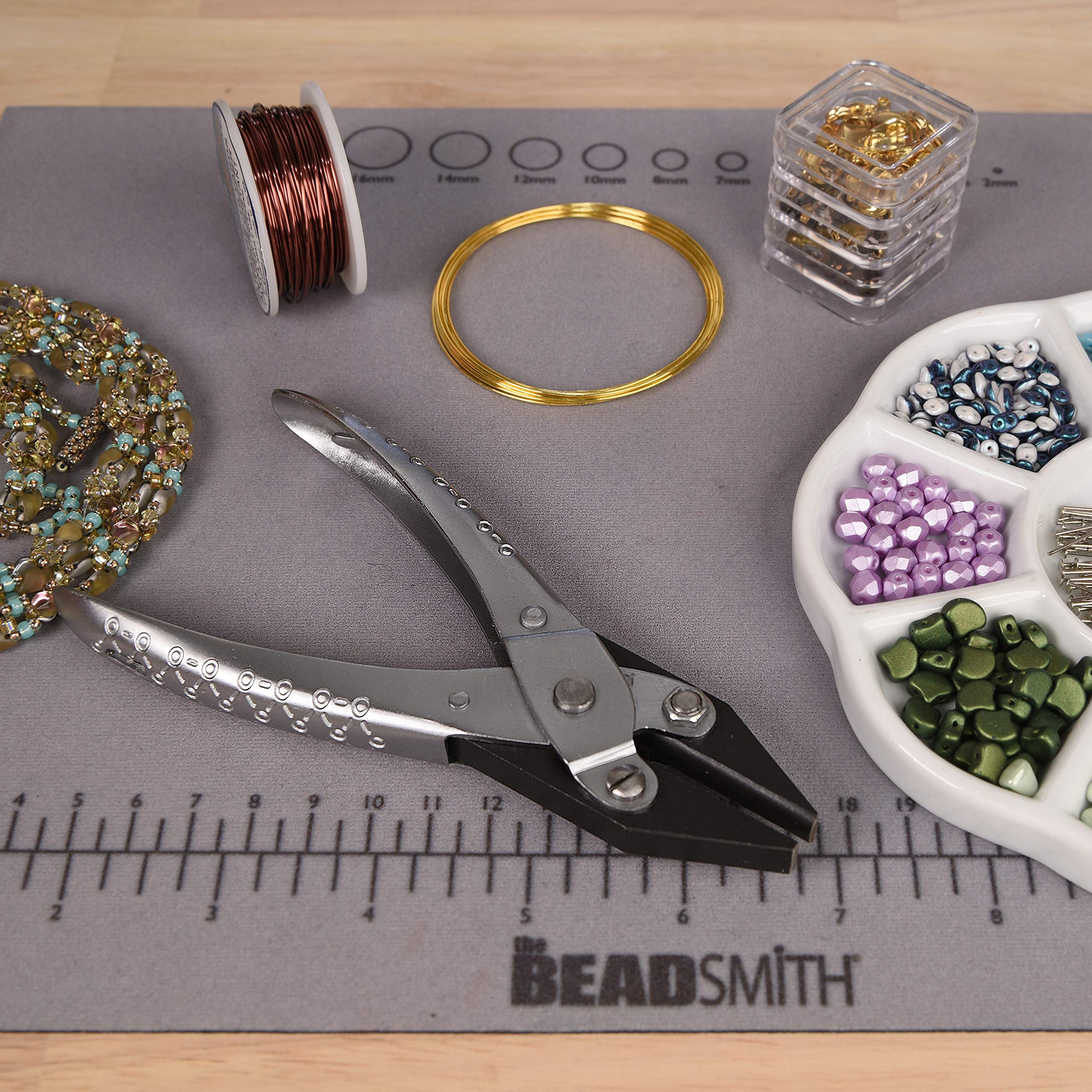 The Beadsmith Szczypce równoległe do połowy okrągłe/płaskie, 5,5 cala (140 mm) stalowe narzędzie do produkcji biżuterii, ze sprężyną
