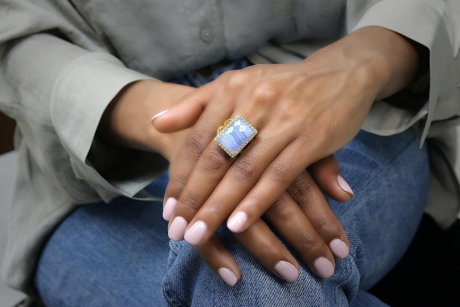 Rectangle Lace Agate Ring in 925 Silver - Artisan Womens Gemstone Rings, Fashion Rings, Statement Rings, Engagement Rings, Stacking Rings, Everyday Rings - Customizable Size and Engraving